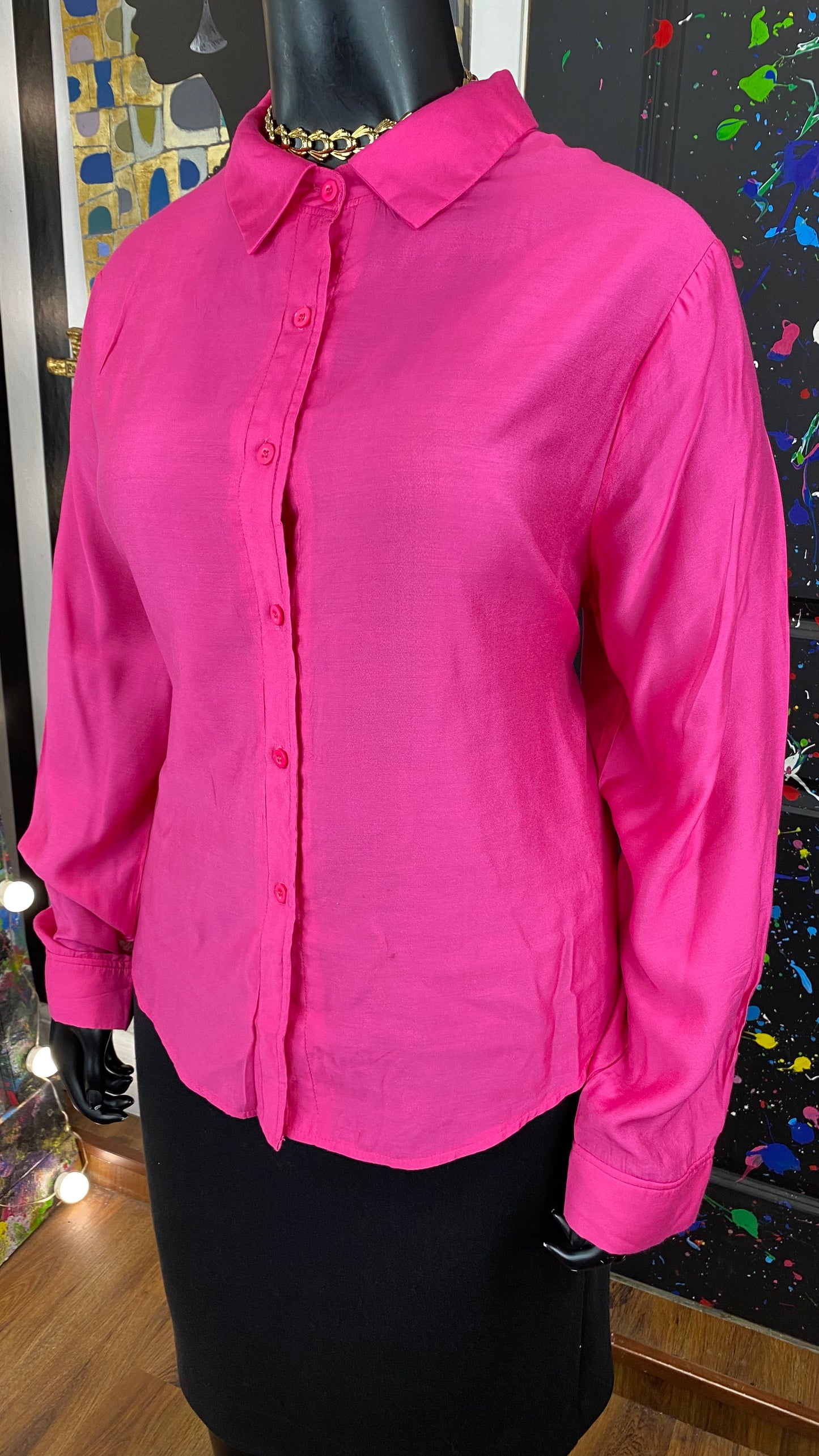 Modern Hot Pink Long Sleeve Blouse