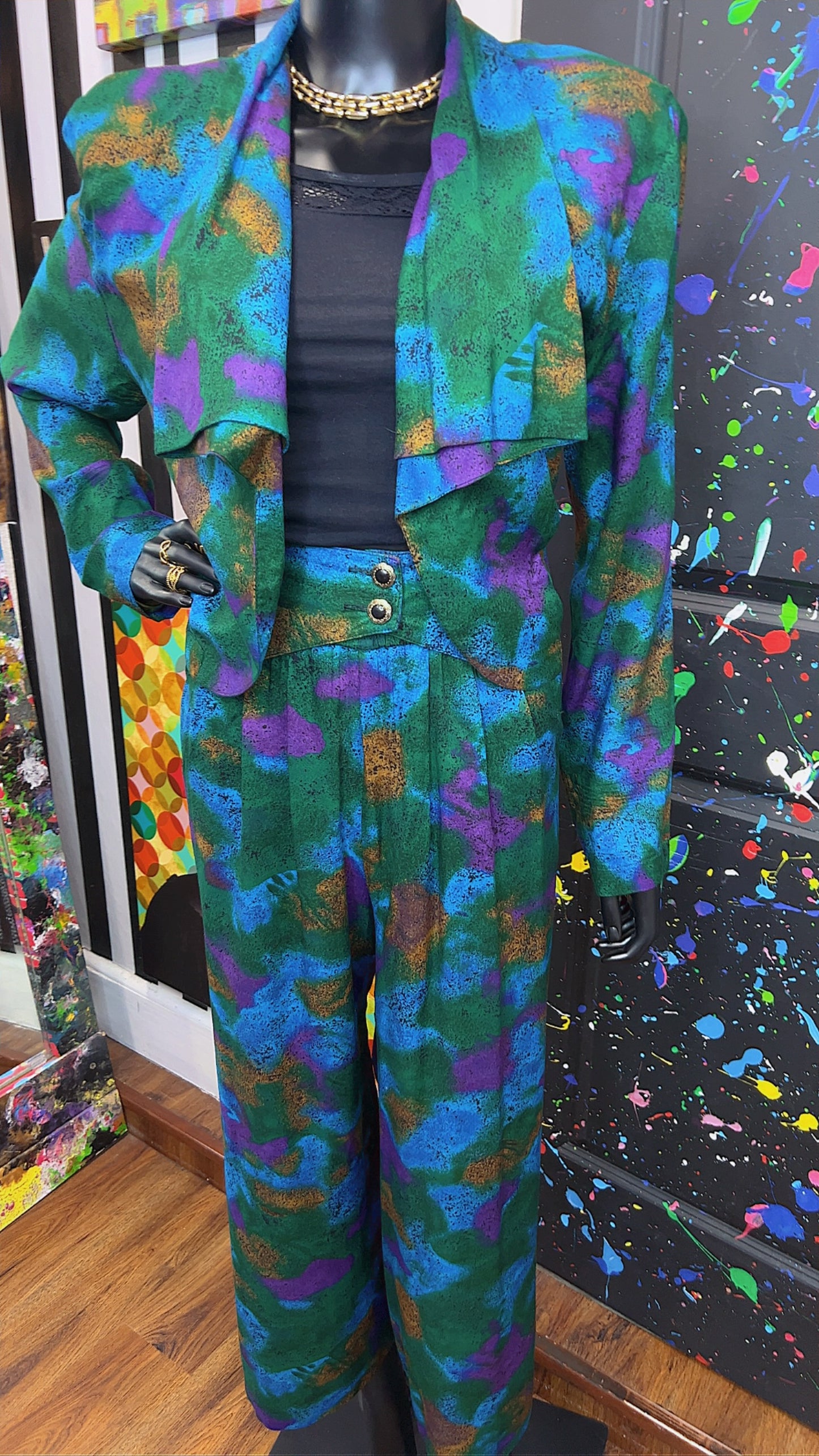Vintage Abstract Rayon Pants Set (14)