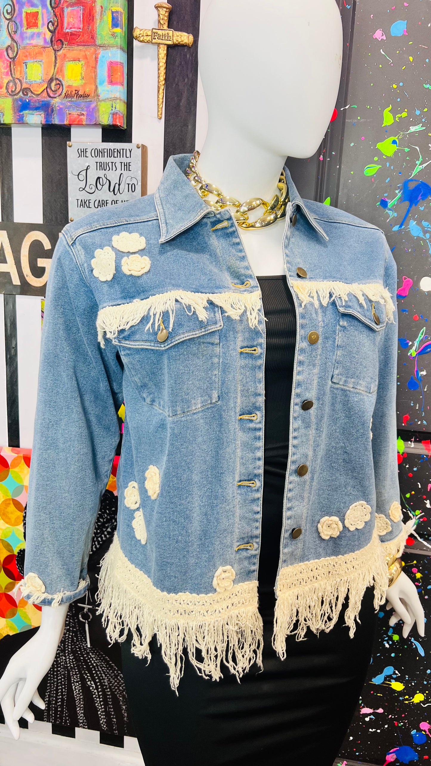 Vintage Carole Little Denim Jacket with Fringe (14)