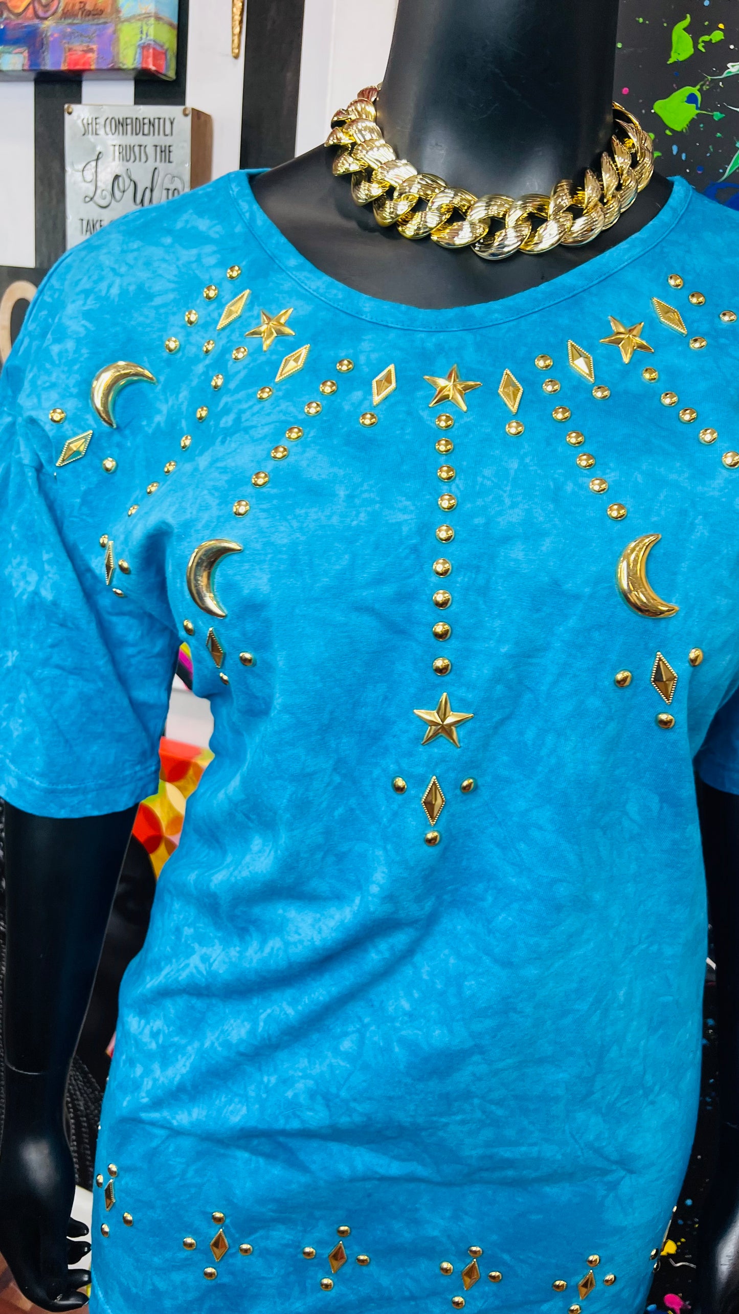 Vintage Blue Cotton Studded Blouse (18/20)