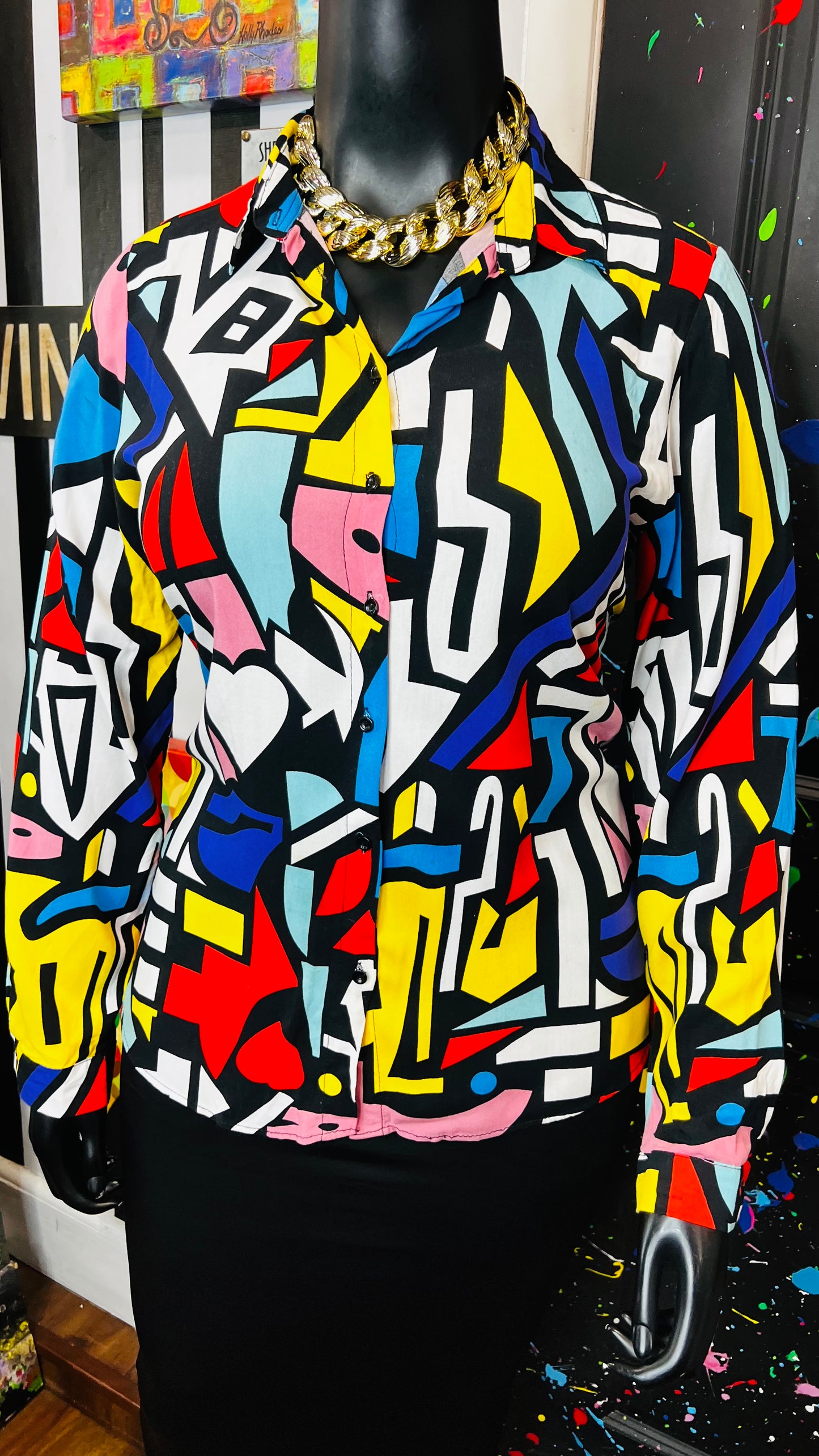 Abstract Colorblock Rayon Blouse (14)