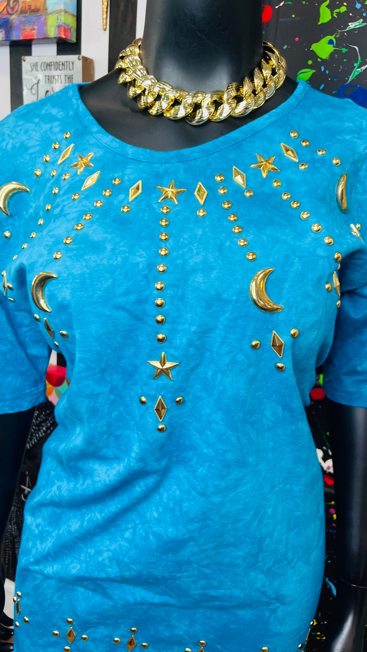 Vintage Blue Cotton Studded Blouse (18/20)