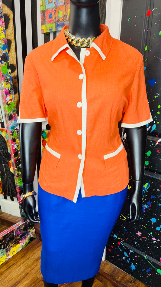 Vintage Deadstock Orange & White Blazer Blouse (20W)