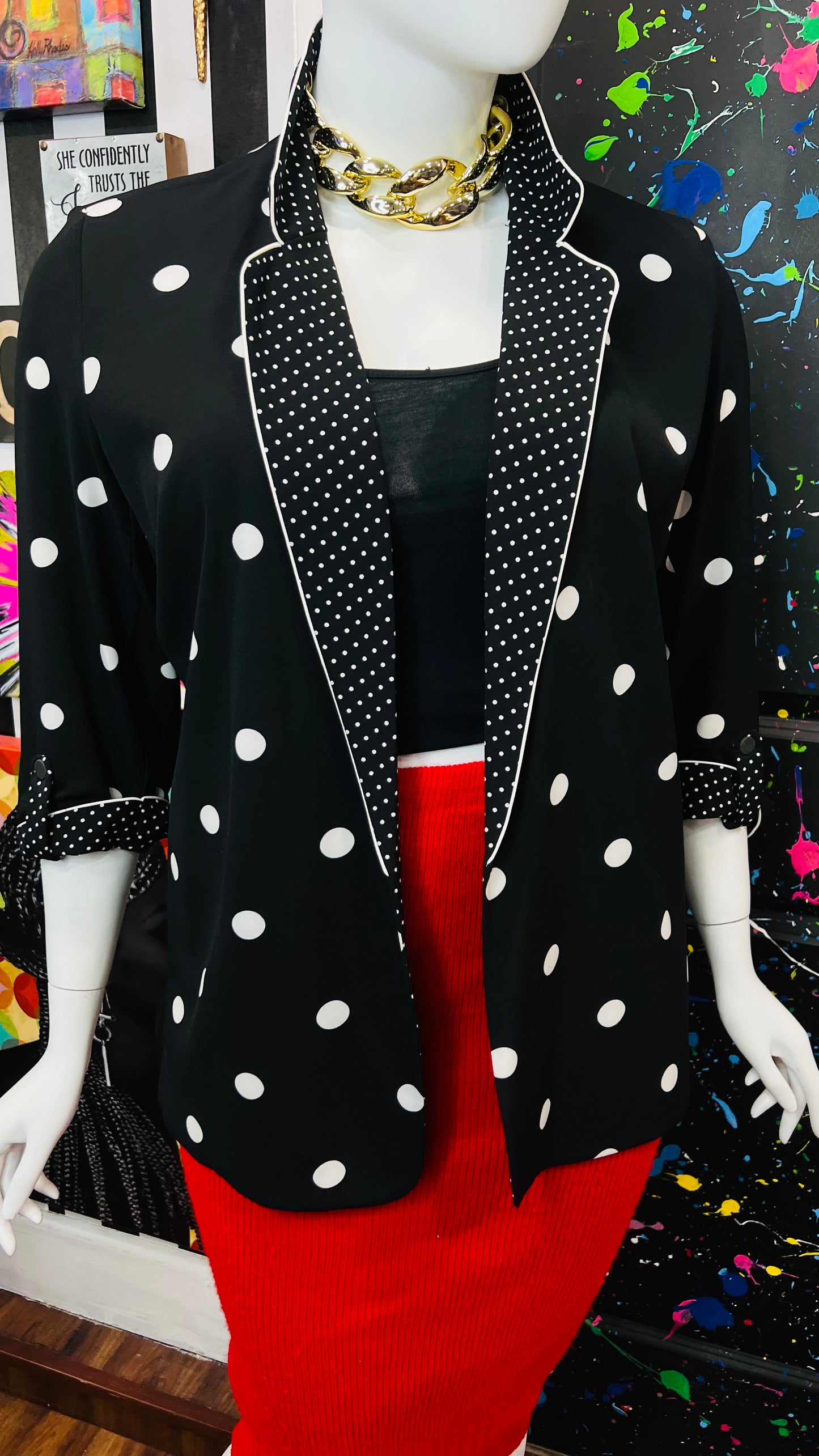 Vintage Black & White Polka Dot Blazer (18/20)