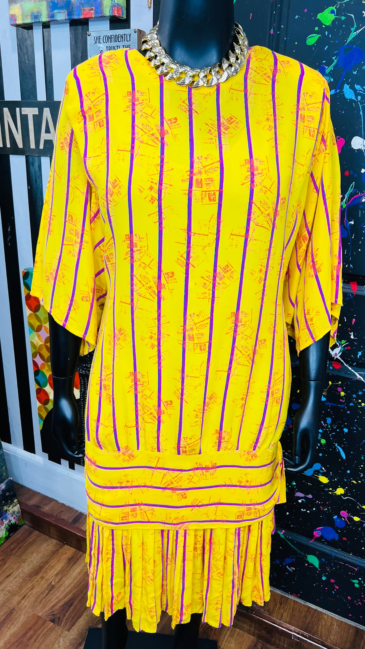 Vintage Yellow, Pink & Orange 80’s Dress (20)