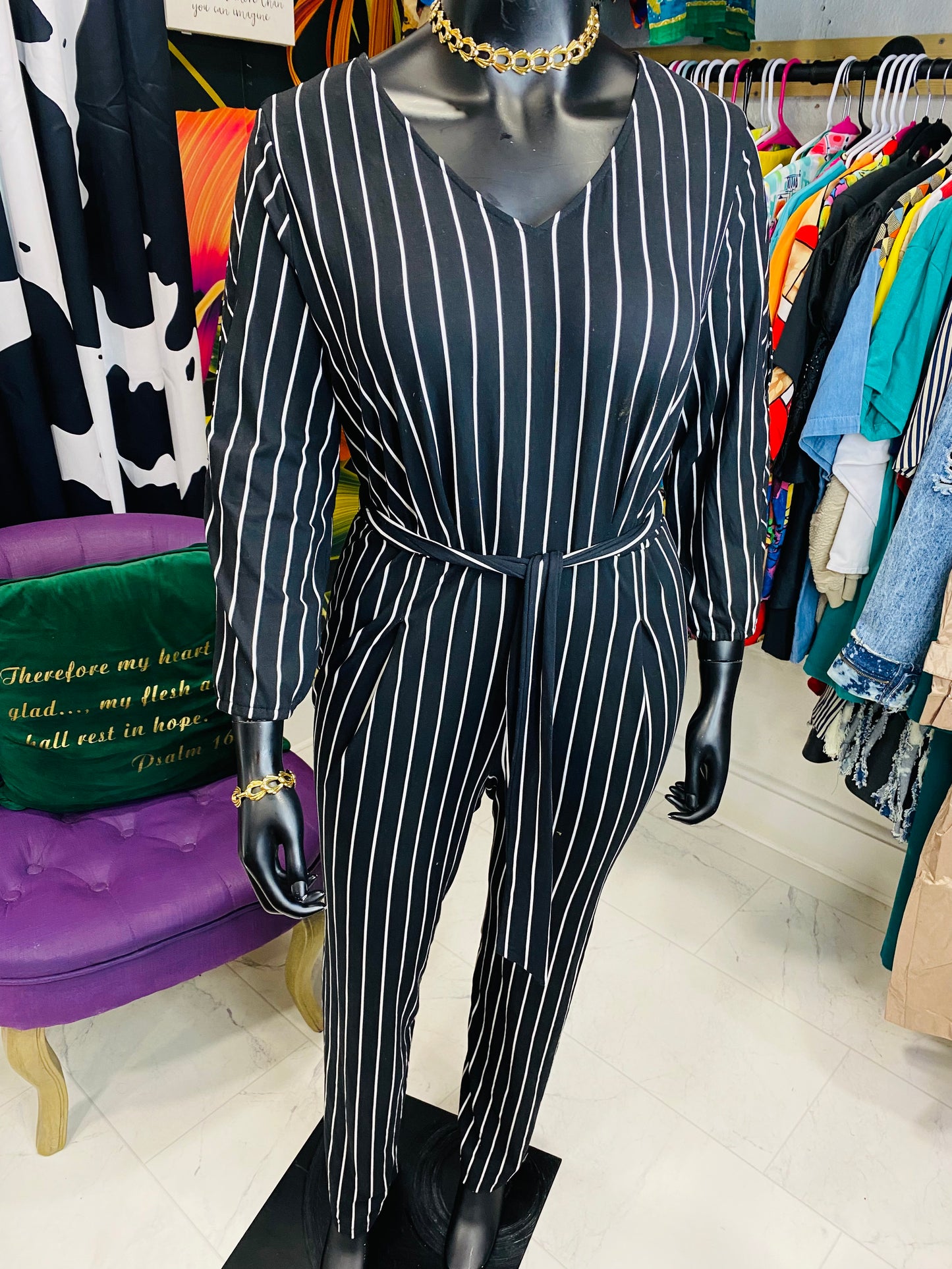 Black & White Striped Jumpsuit