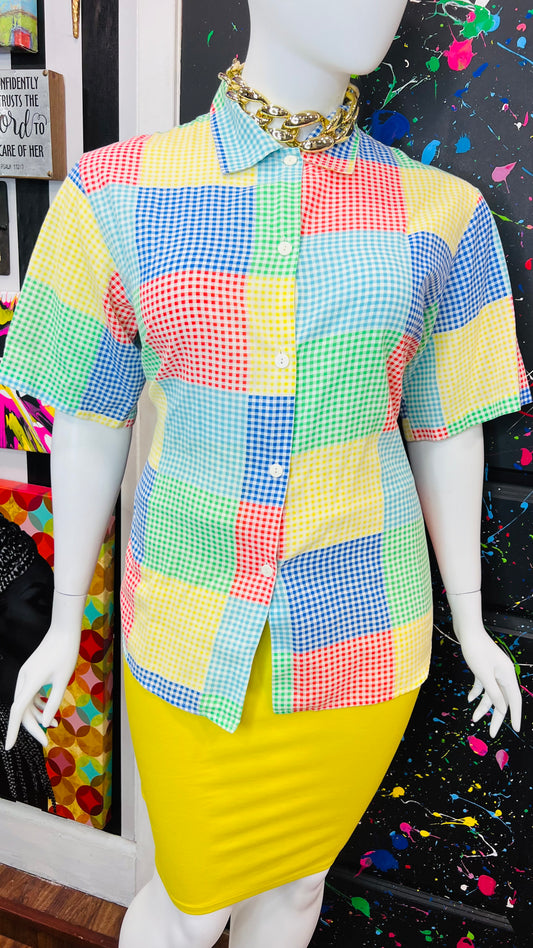 Vintage Color Block Block Blouse (18)