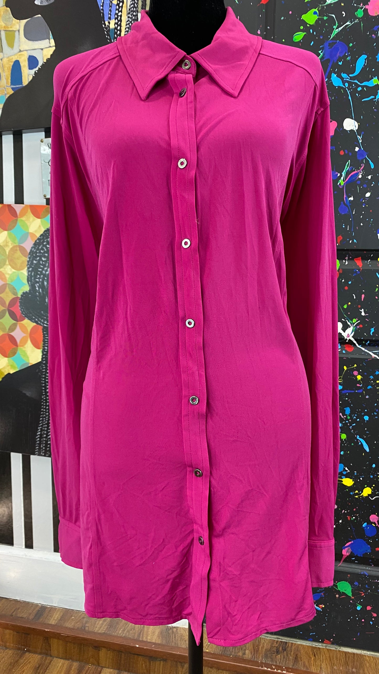 Burgundy Stretch Long Sleeve Blouse