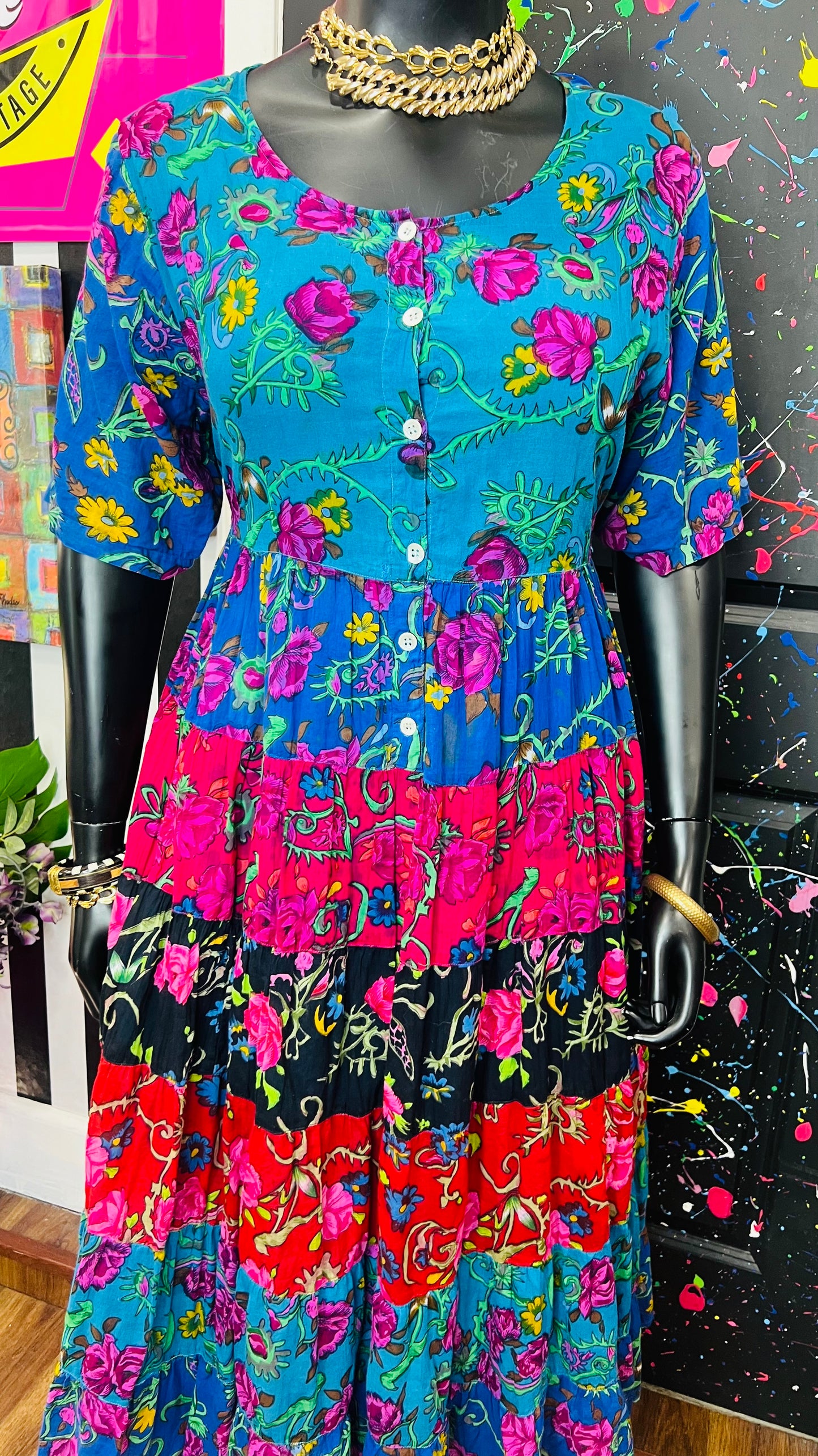 Vintage Rayon Mix Print Dress (20)