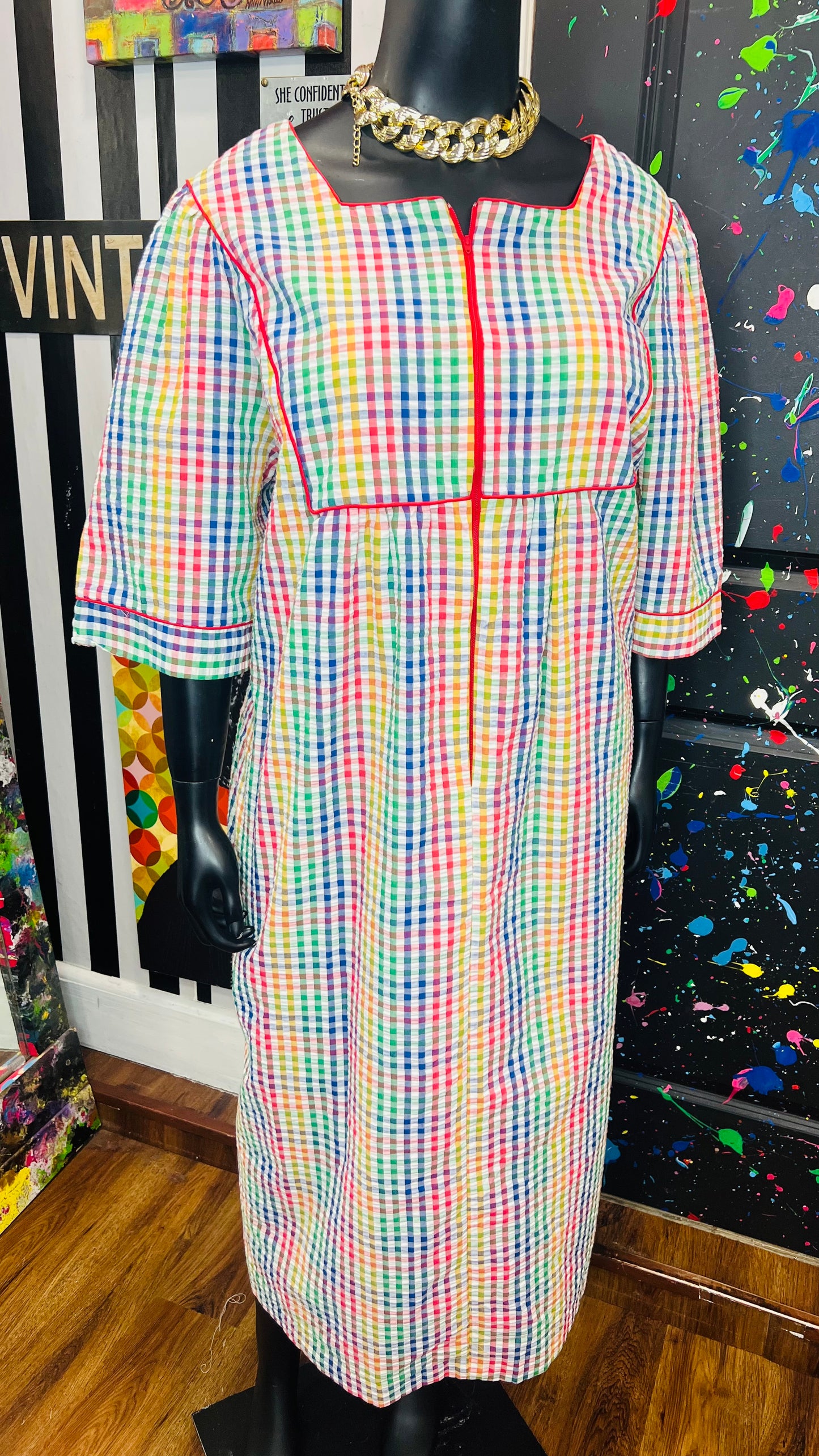 Vintage Rainbow Checkered Dress (22)