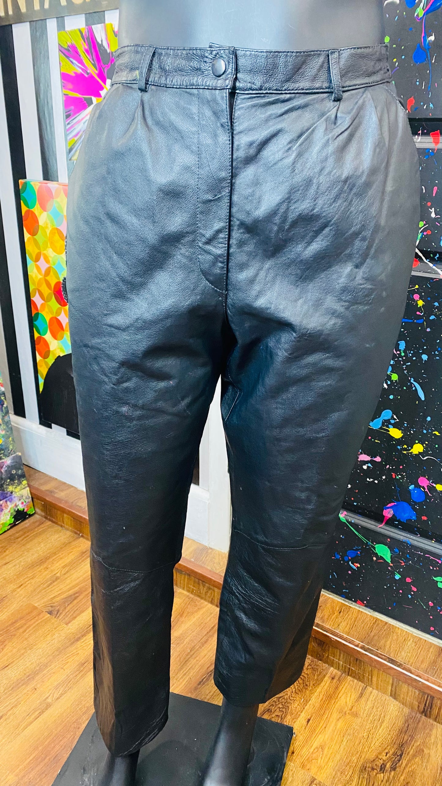 Vintage Black Genuine Leather Pants (18)