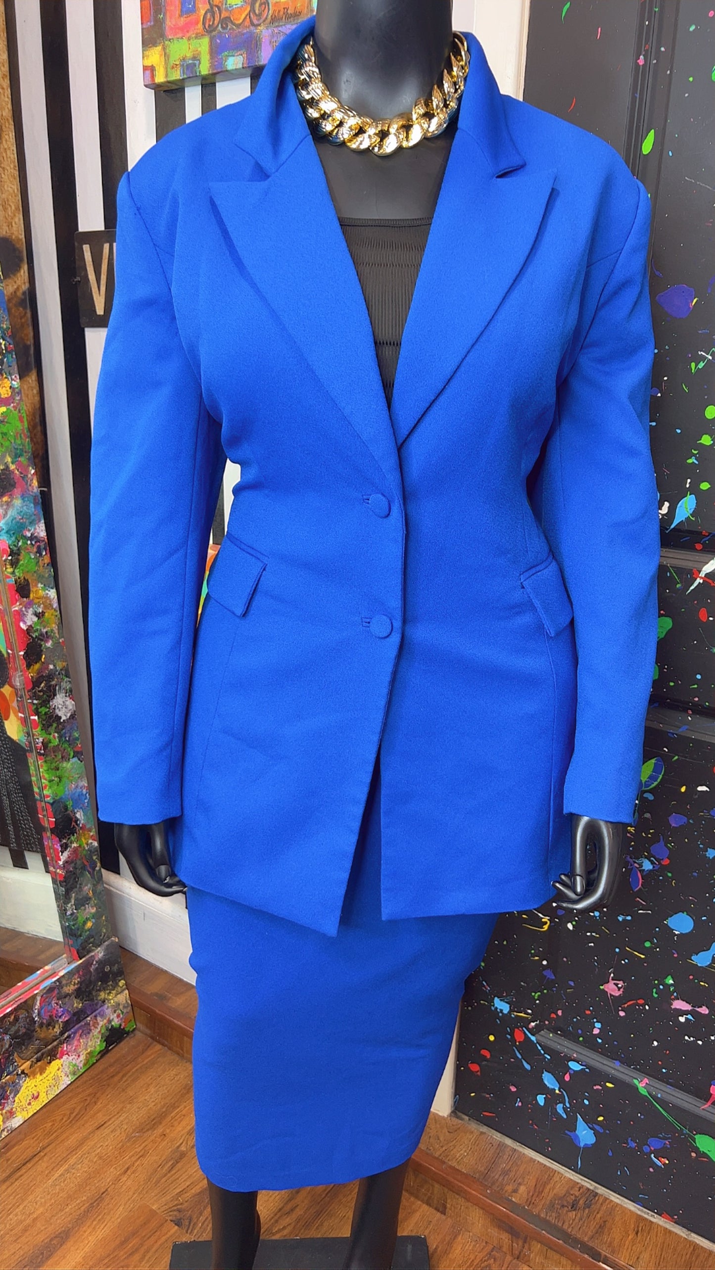 Vintage Solid Blue Skirt Suit (18)