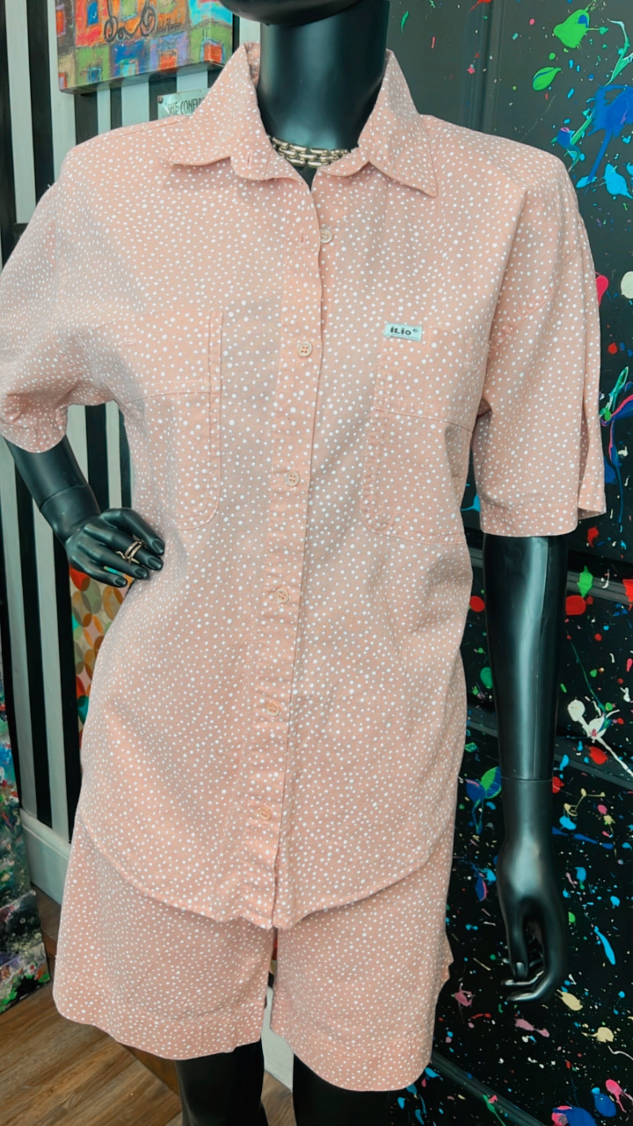 Vintage Blush Pink Polka Dot & White Shorts Set (12)