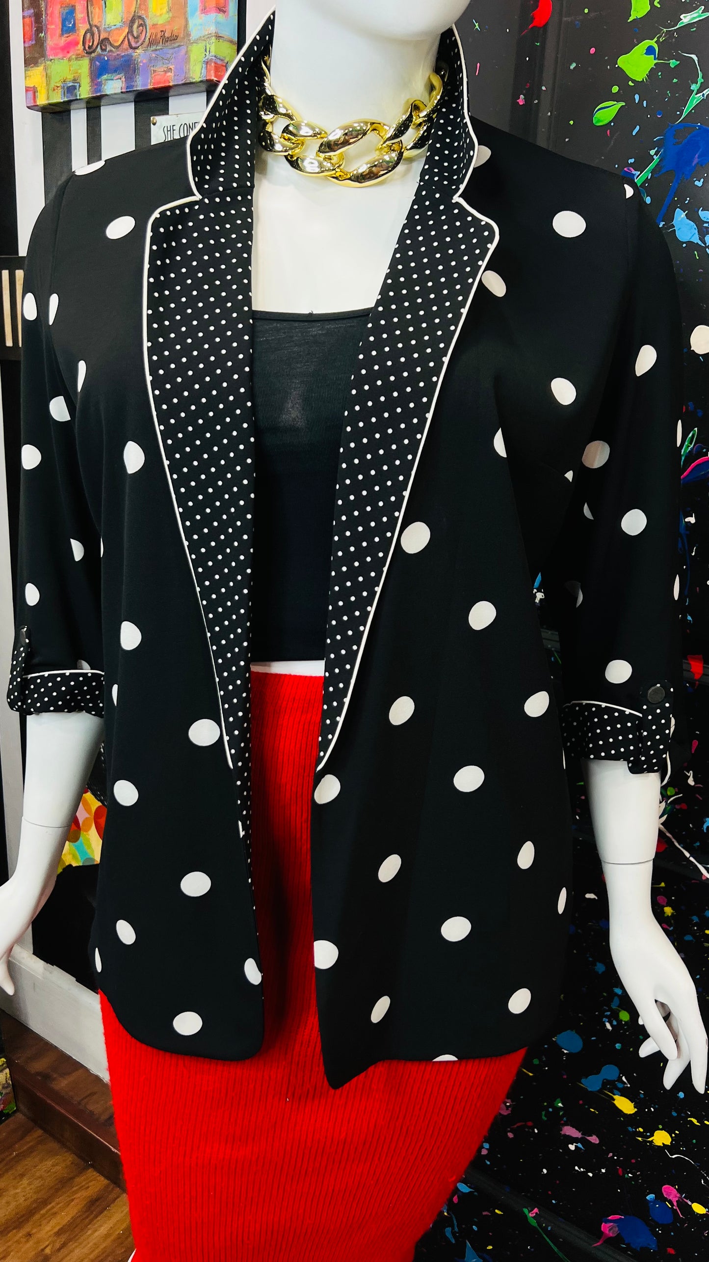 Vintage Black & White Polka Dot Blazer (18/20)