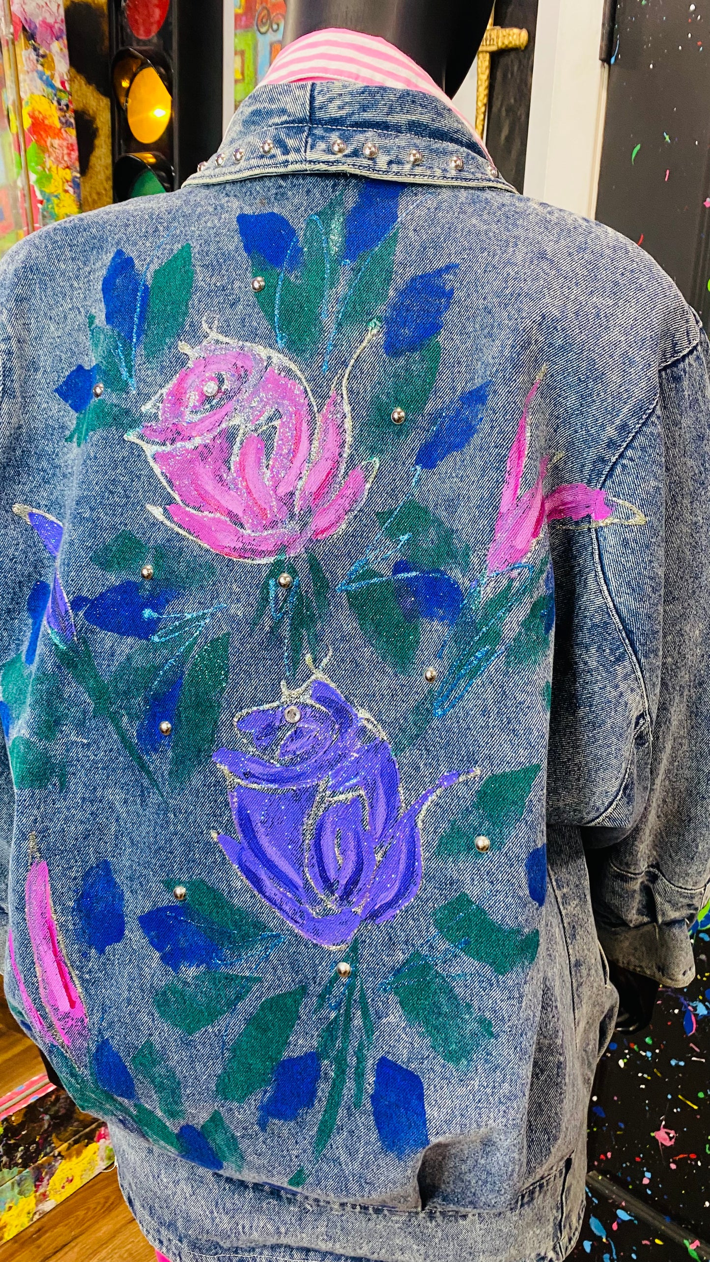 Plus size Vintage Stone Wash Hand Painted Denim Jacket (14)