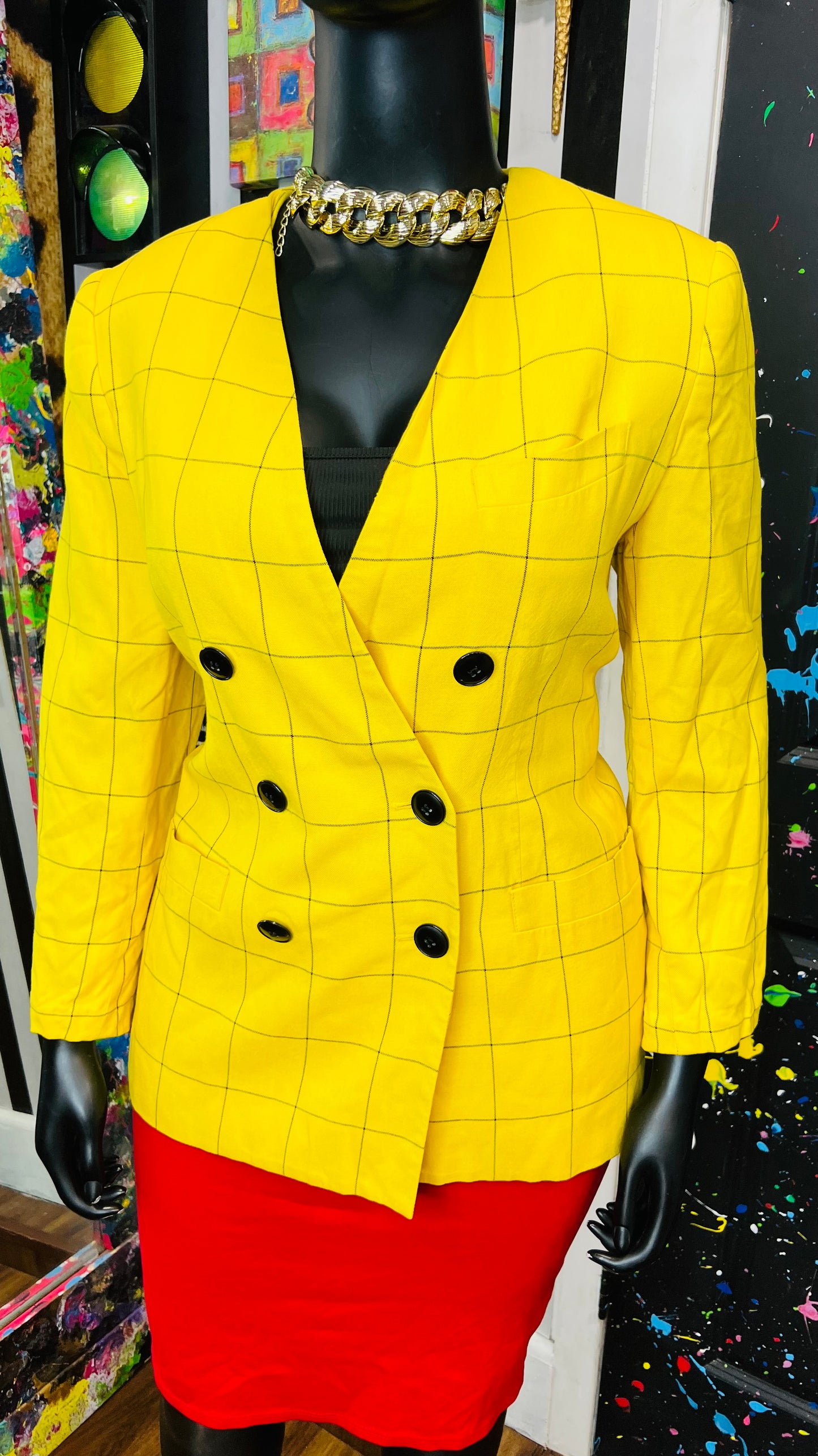 Vintage Yellow & Black Pinstriped Blazer (14)