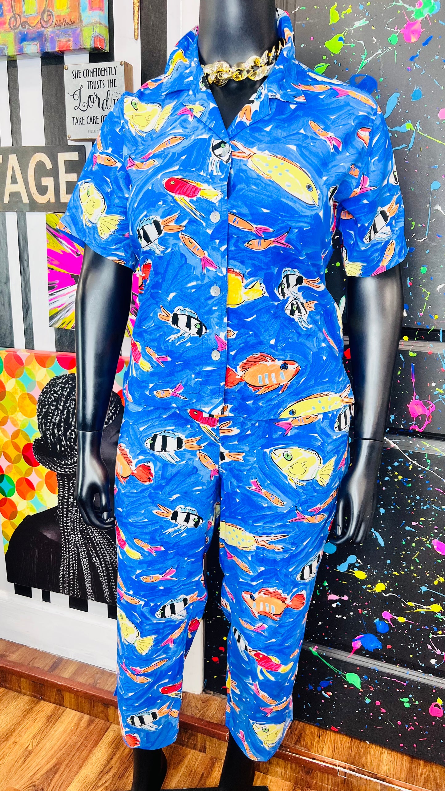 Vintage Rayon Fish Capri Set (14)