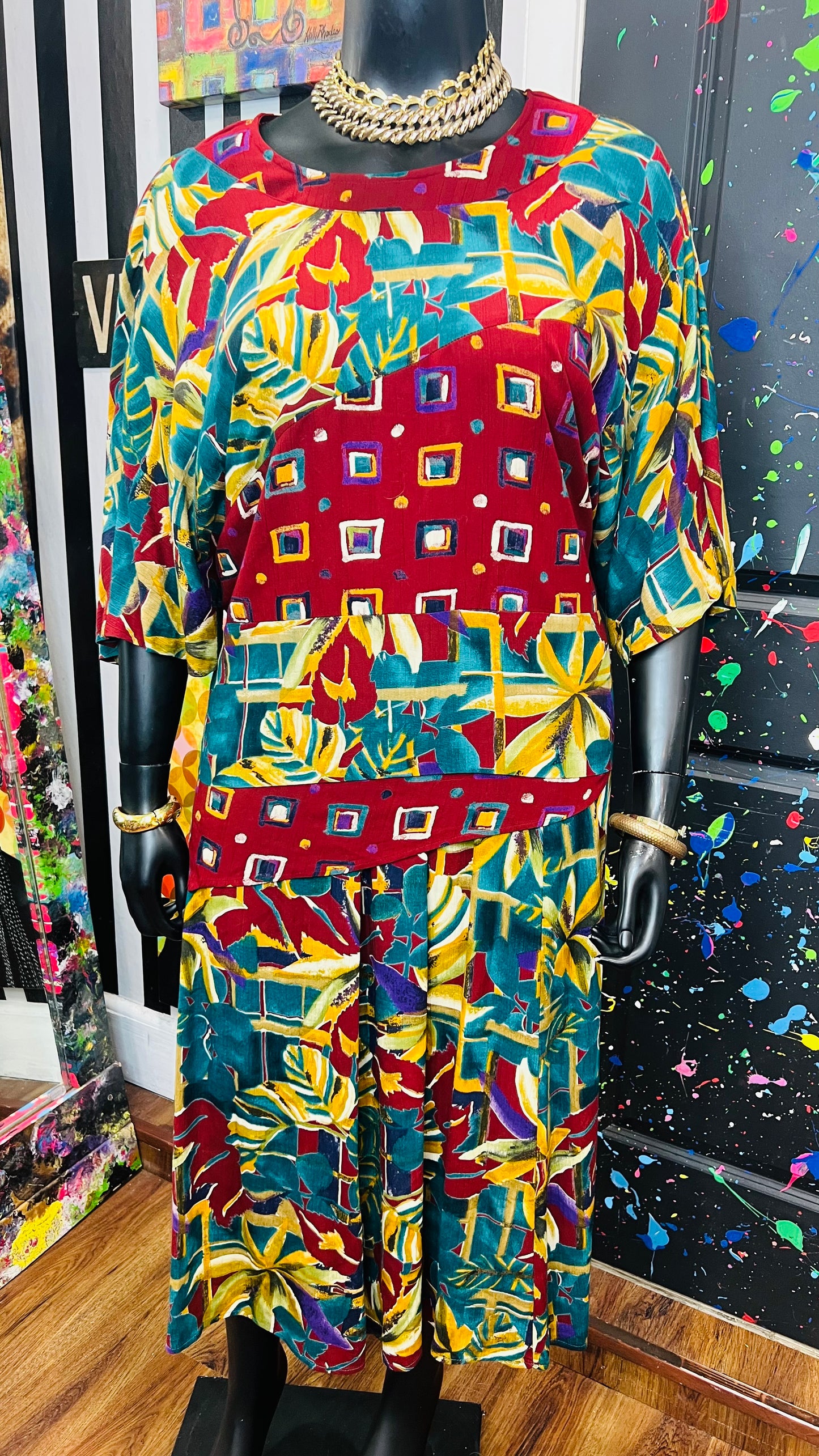 Vintage Rayon Abstract Skirt Set (18)