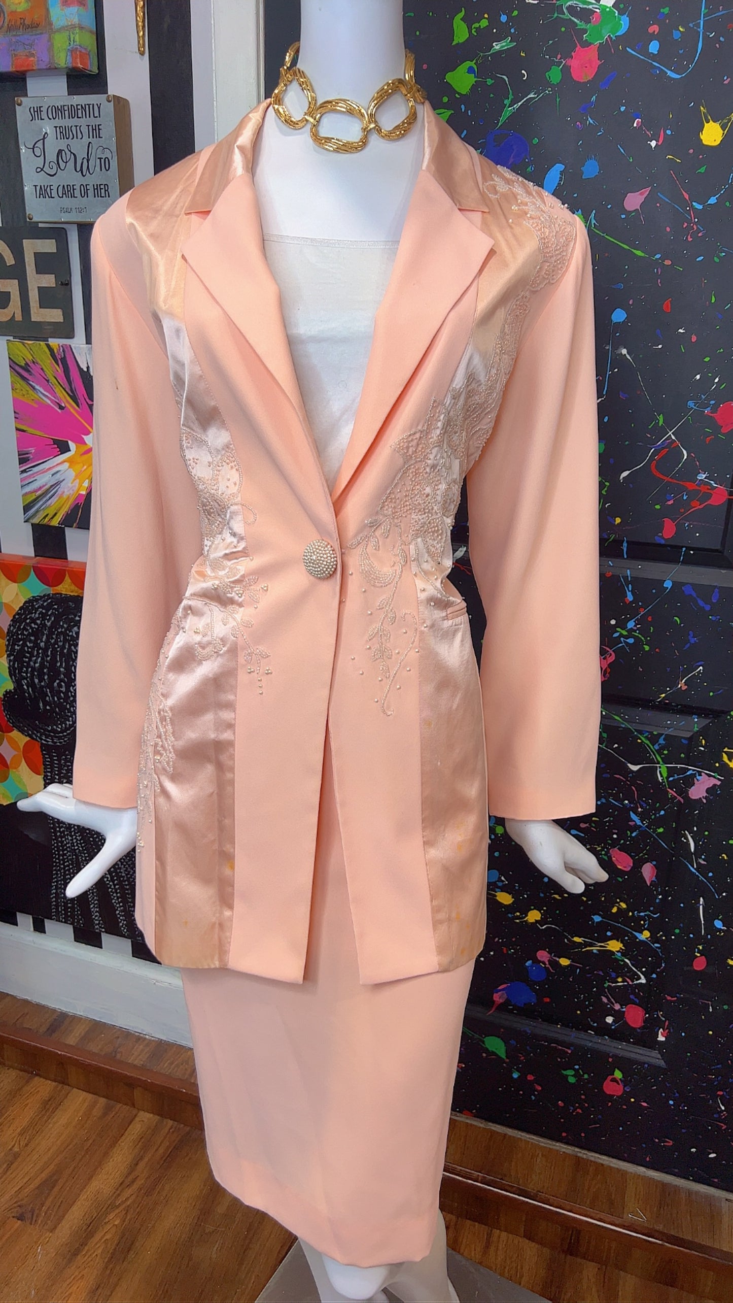 Vintage Salmon Pink Skirt Suit (14)
