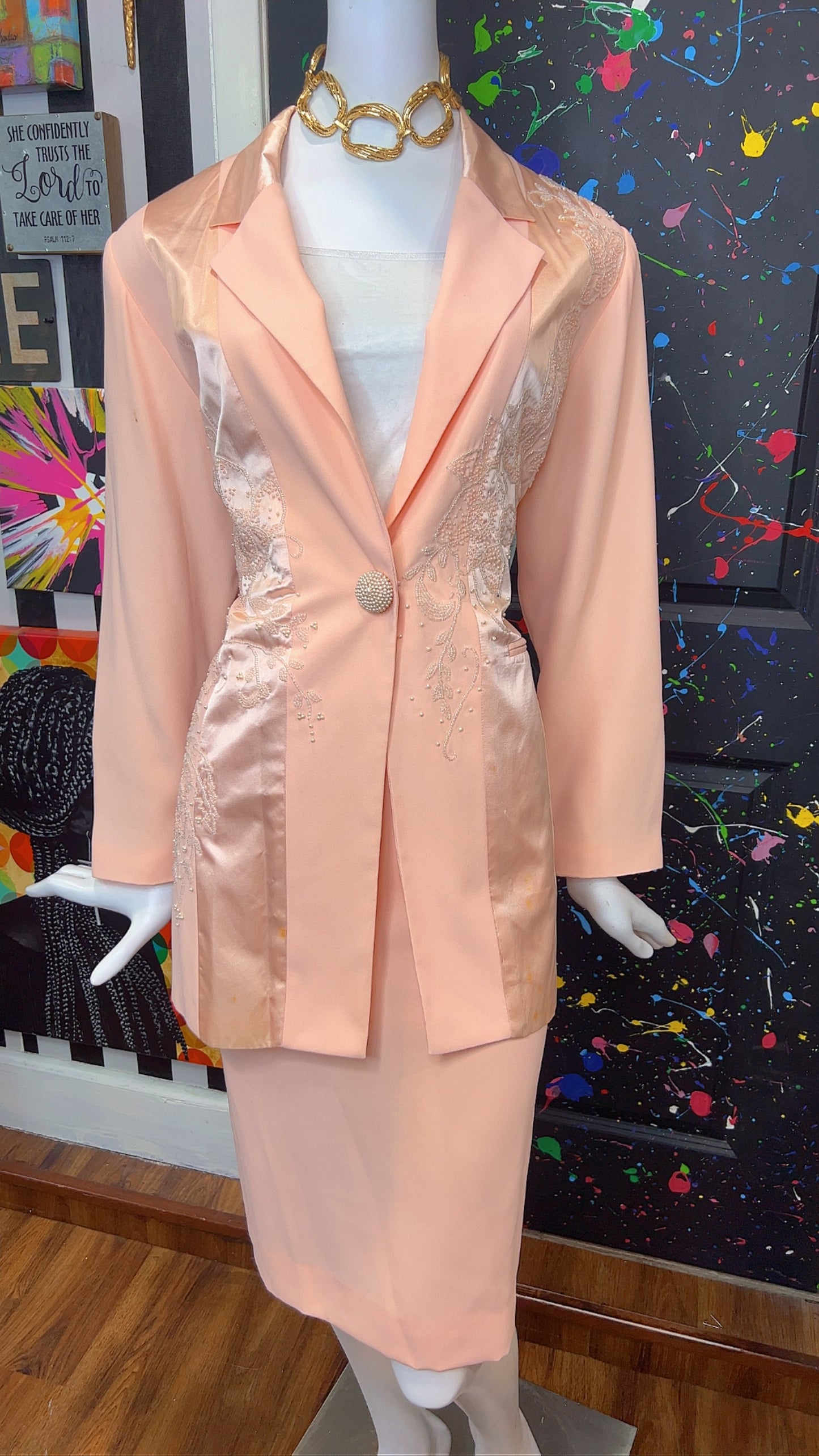 Vintage Salmon Pink Skirt Suit (14)