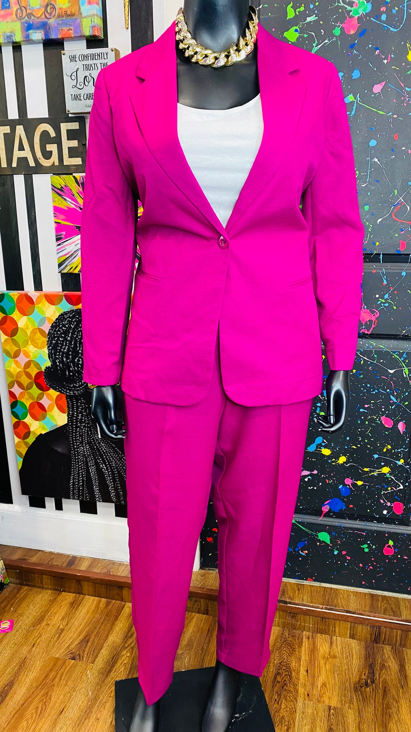 Vintage Solid Pink Pants Suit (18)
