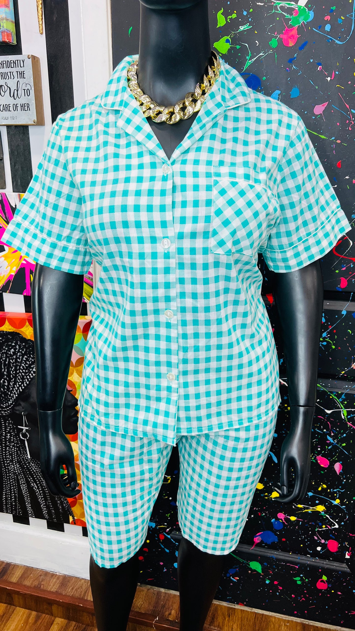 Vintage Plaid Teal & White (16)