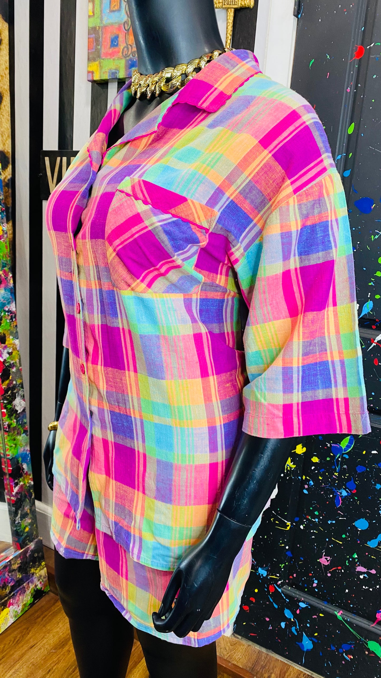 Vintage Plaid & Pink Shorts Set (26)