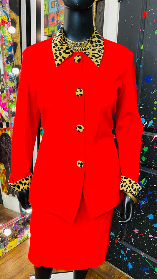 Vintage Cotton Red & Animal Print Skirt Set (18)
