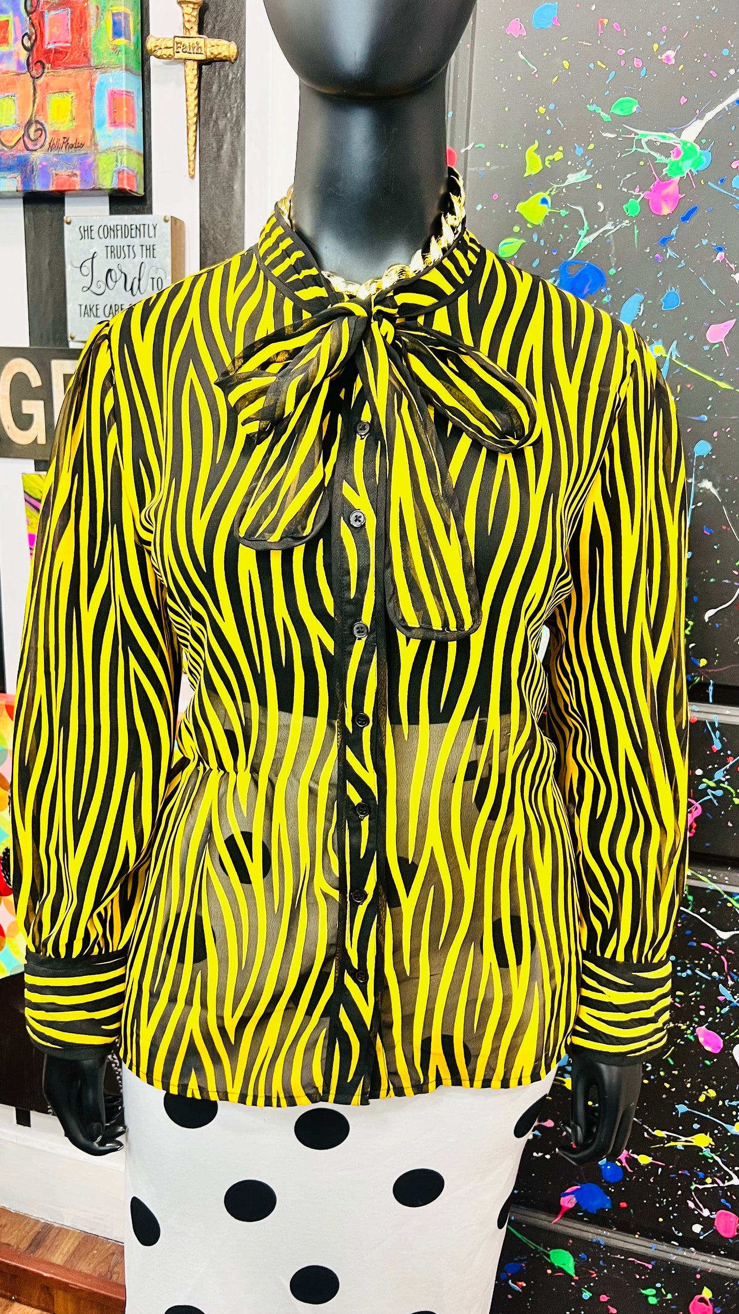 Vibtage Inspired Yellow & Black Tie Bow Blouse (18)