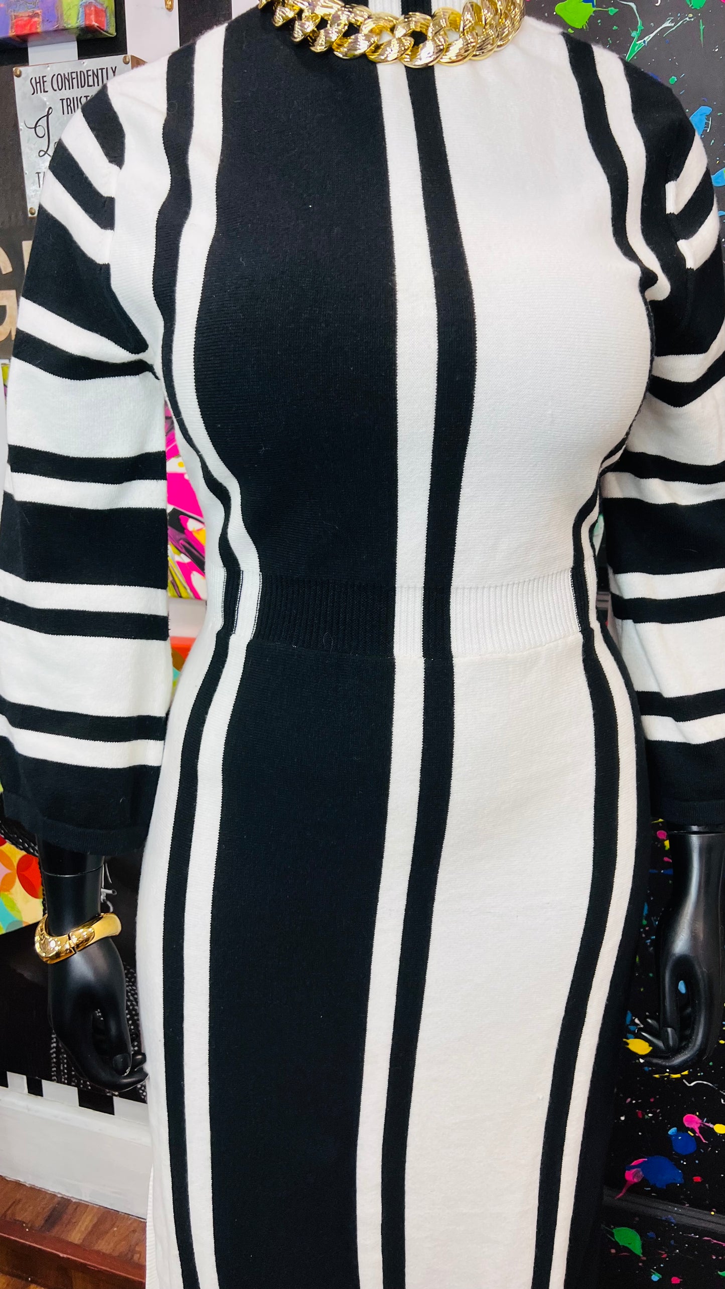 Black & White Striped Knit Dress (16/18)