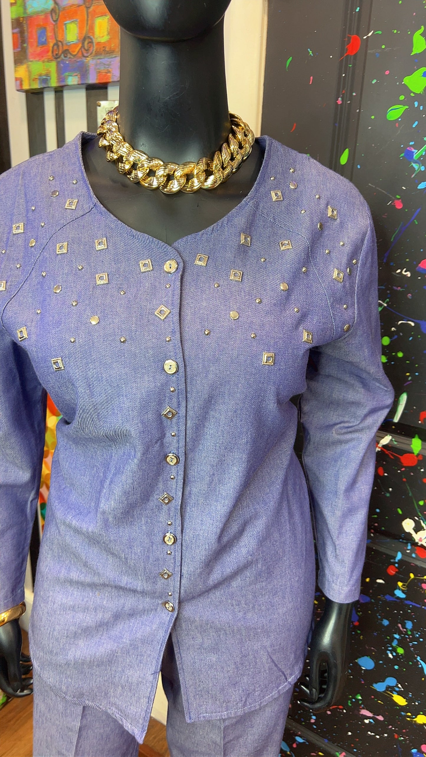Vintage Denim Studded Pants Set (16)