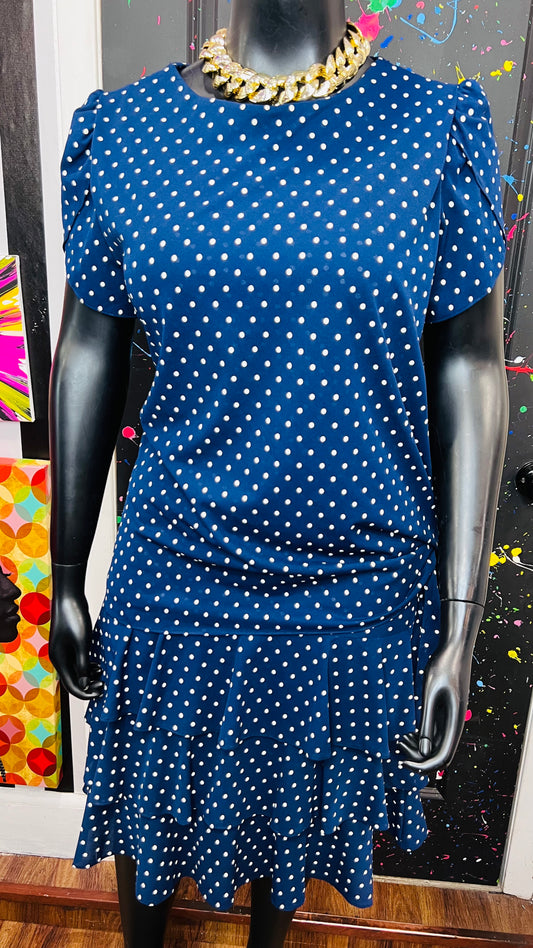 Vintage Blue & White Polka Dot Layered Dress (18)
