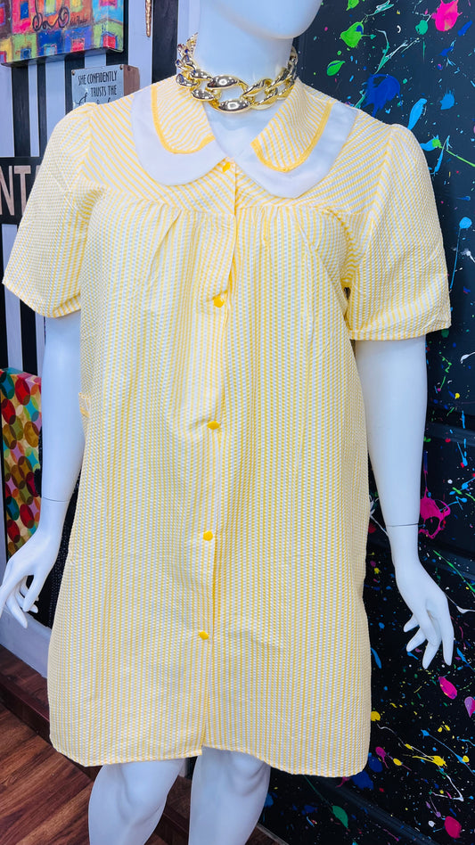 Vintage Yellow & White Striped Night Gown- Dead Stock New w/Tags (14)