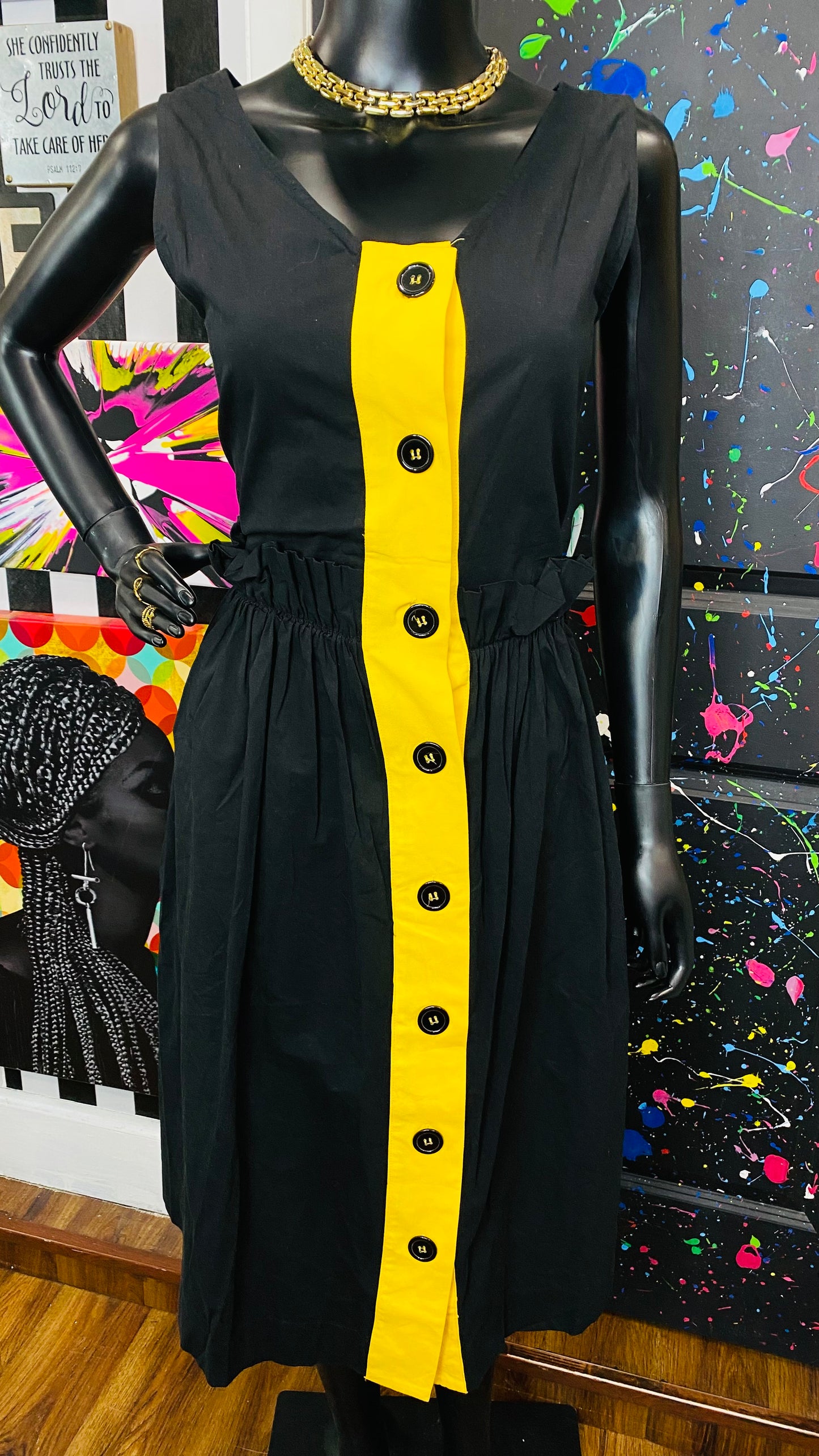 Black & Yellow Paper Bag Waist Dress (12)