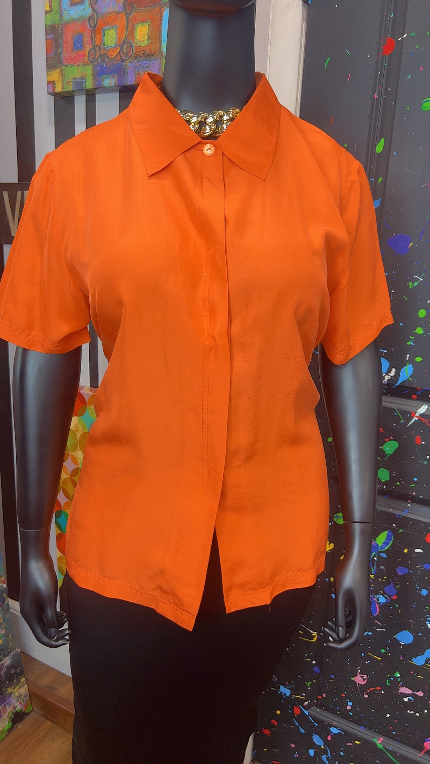 Vintage Orange 100% Silk Blouse (18)
