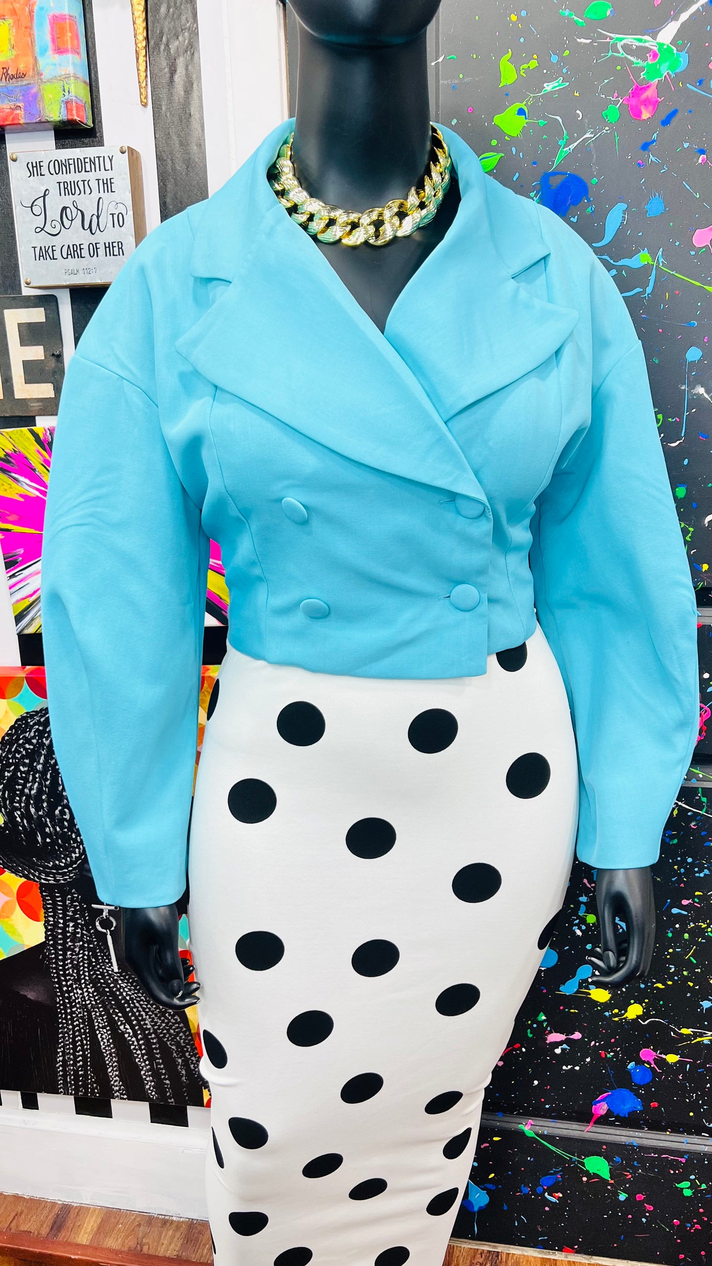 Vintage Inspired Puff Sleeves Cropped Blazer (16)