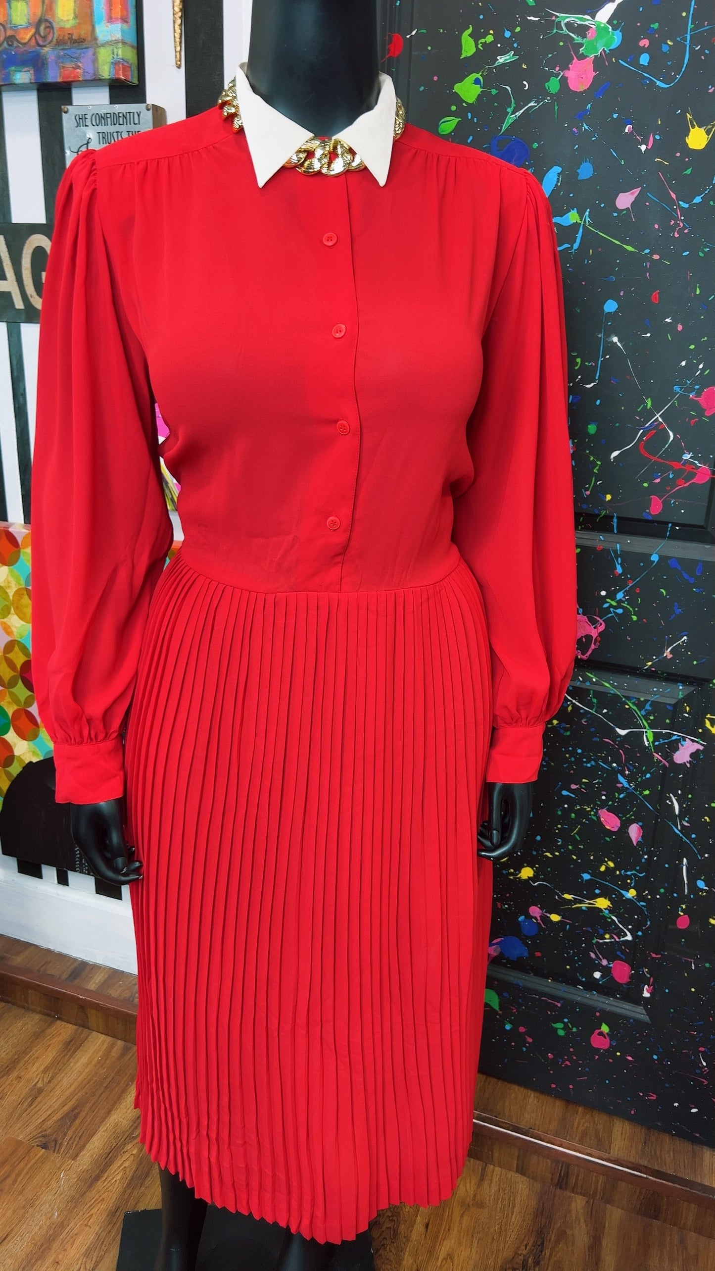 Vintage Red & White Pleated Bottom Dress (18)
