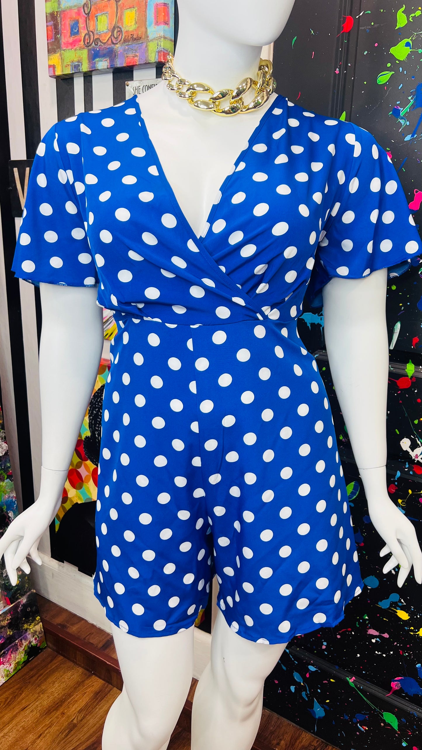 Blue & White Polka Dot Romper (18/20)