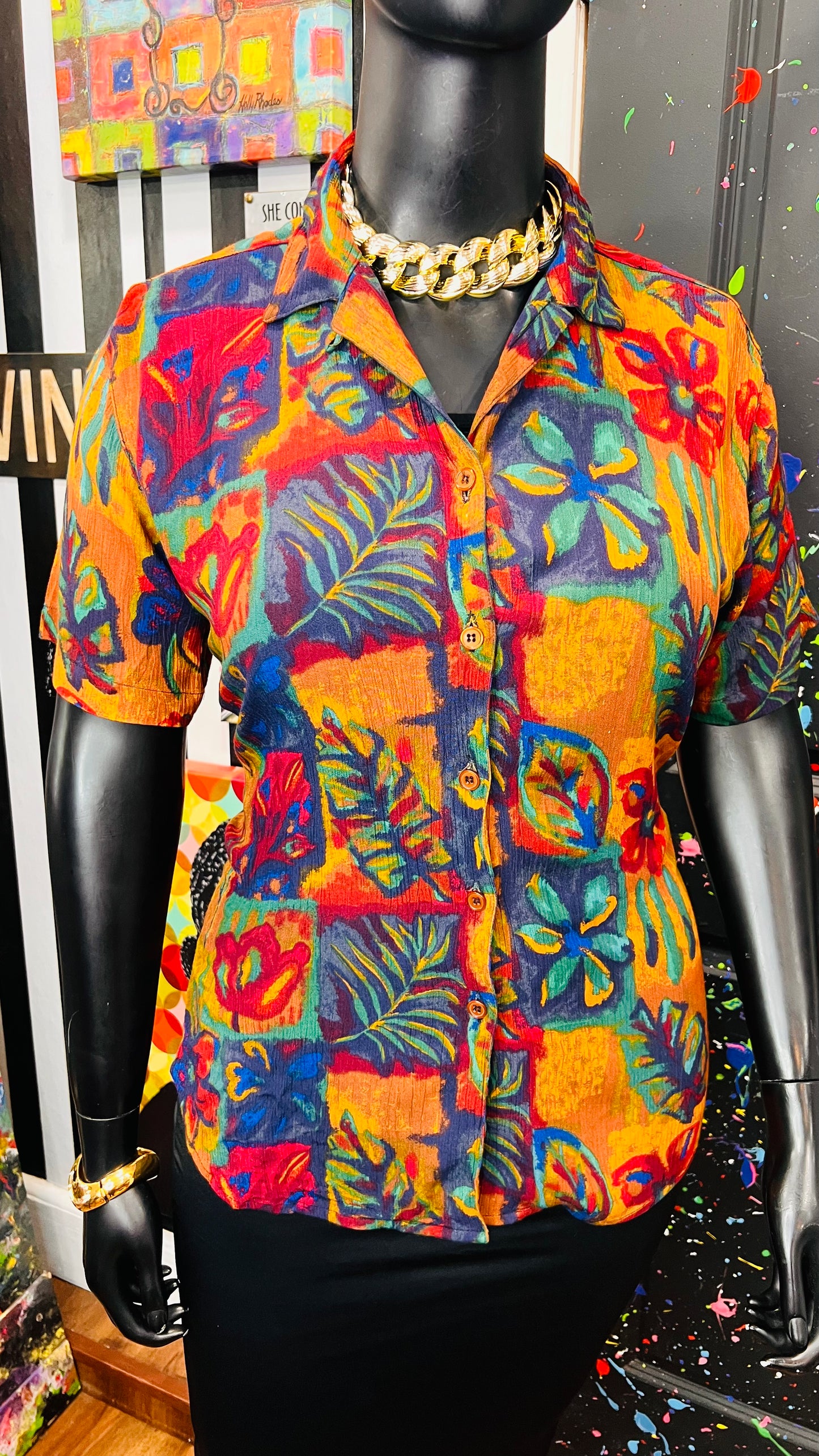 Vintage Tropical Rayon Short Sleeve Blouse (18)