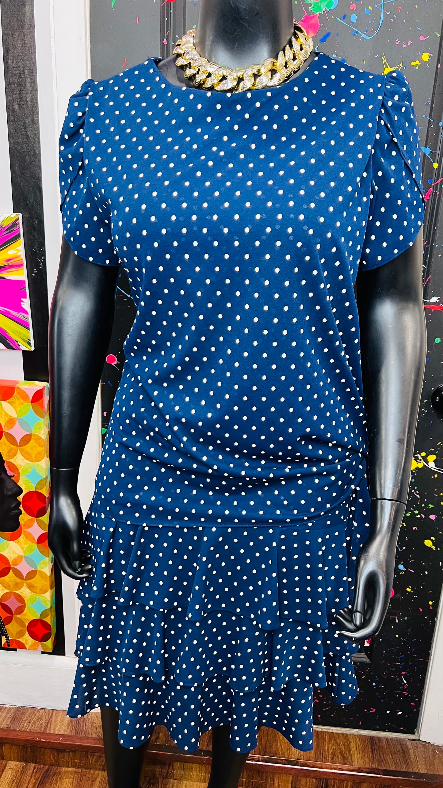 Vintage Blue & White Polka Dot Layered Dress (18)