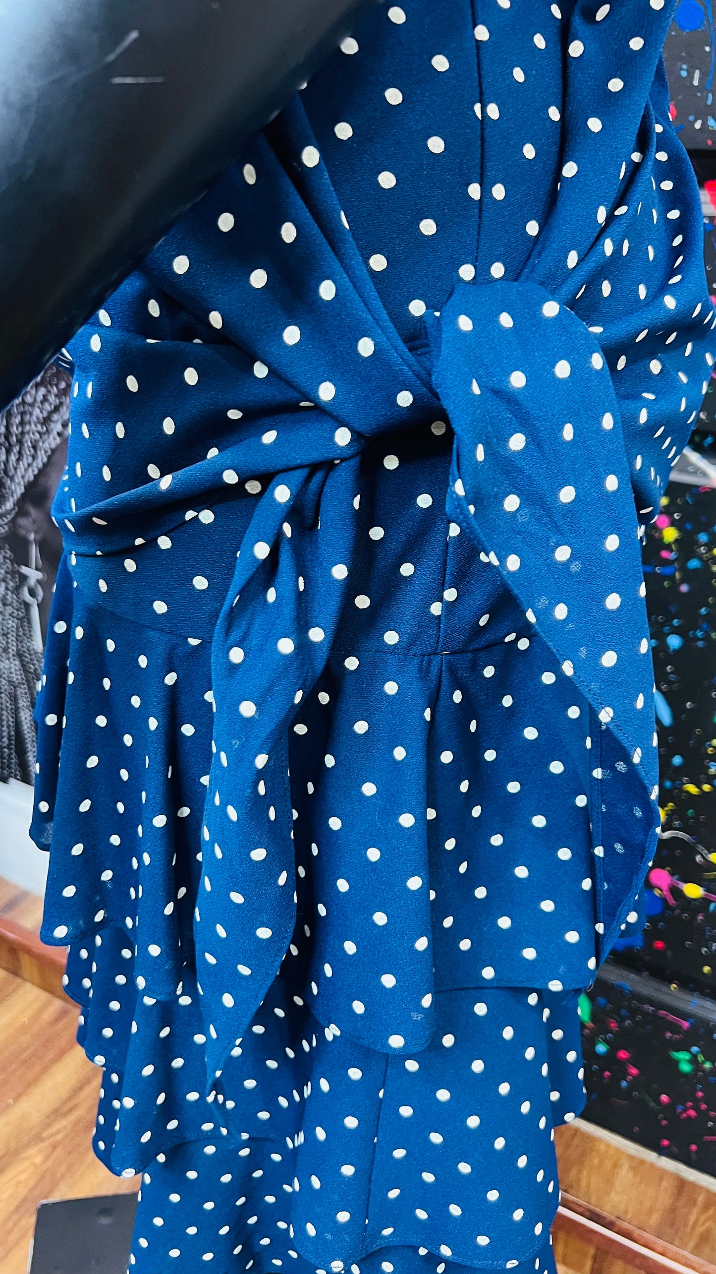 Vintage Blue & White Polka Dot Layered Dress (18)