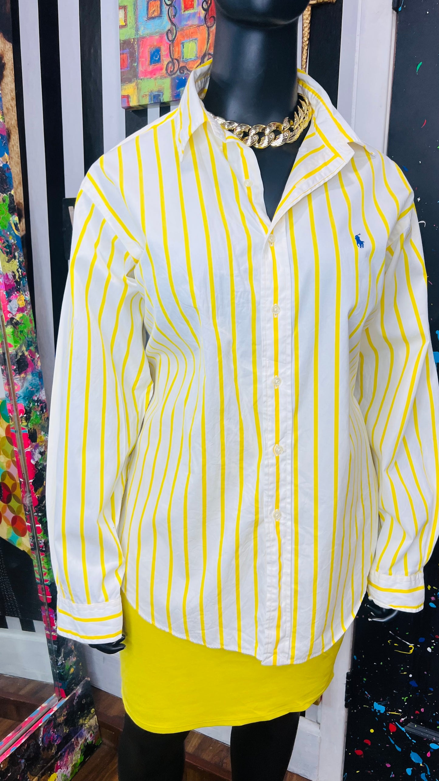 Yellow & White Ralph Lauren Polo Dress Shirt (24)