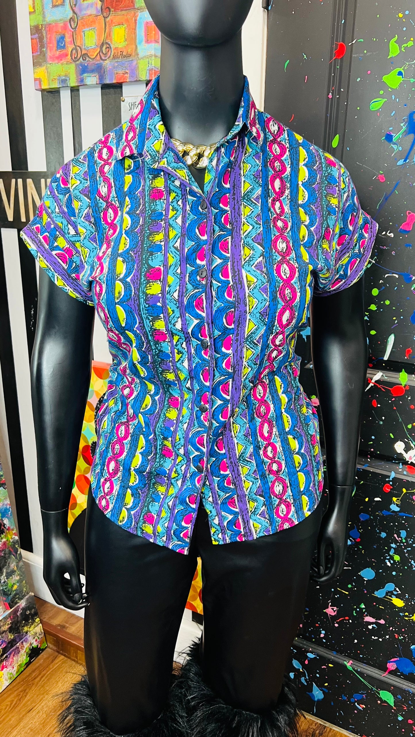 Vintage Abstract 80’s Blouse (16/18)