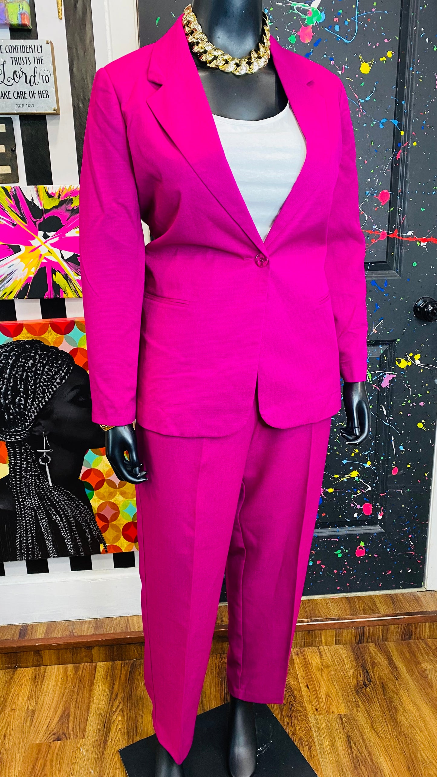Vintage Solid Pink Pants Suit (18)