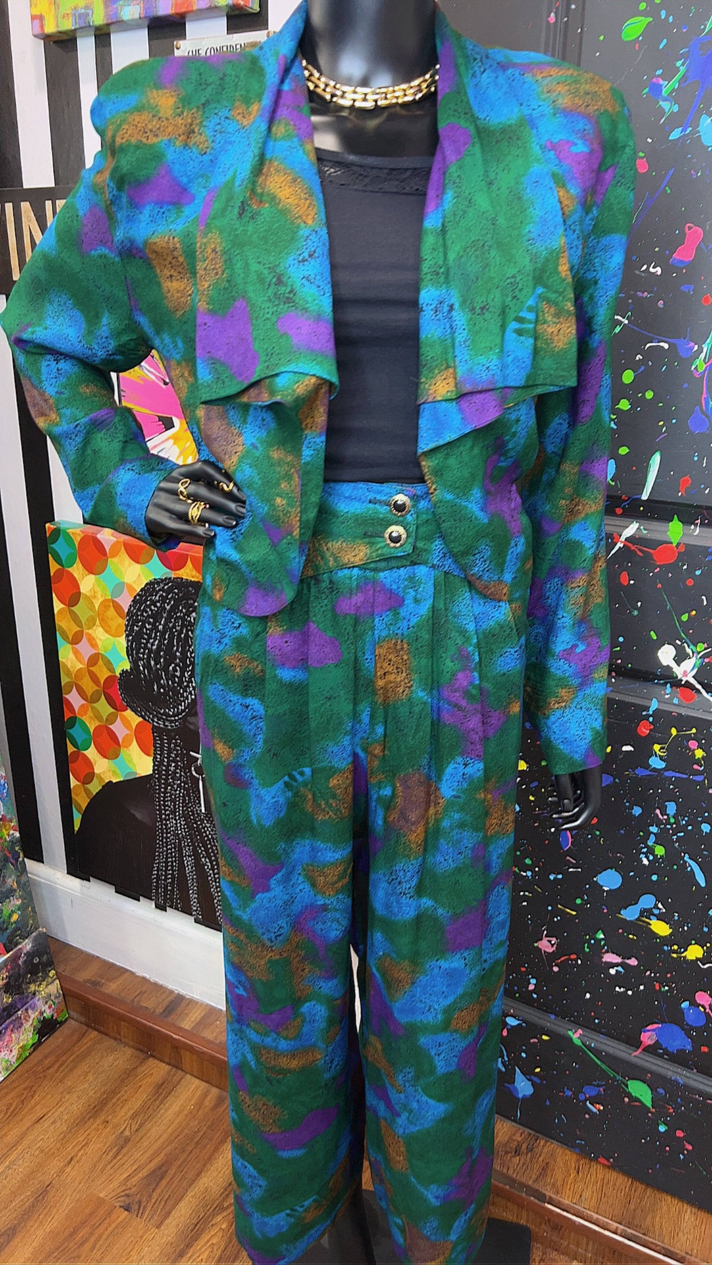 Vintage Abstract Rayon Pants Set (14)