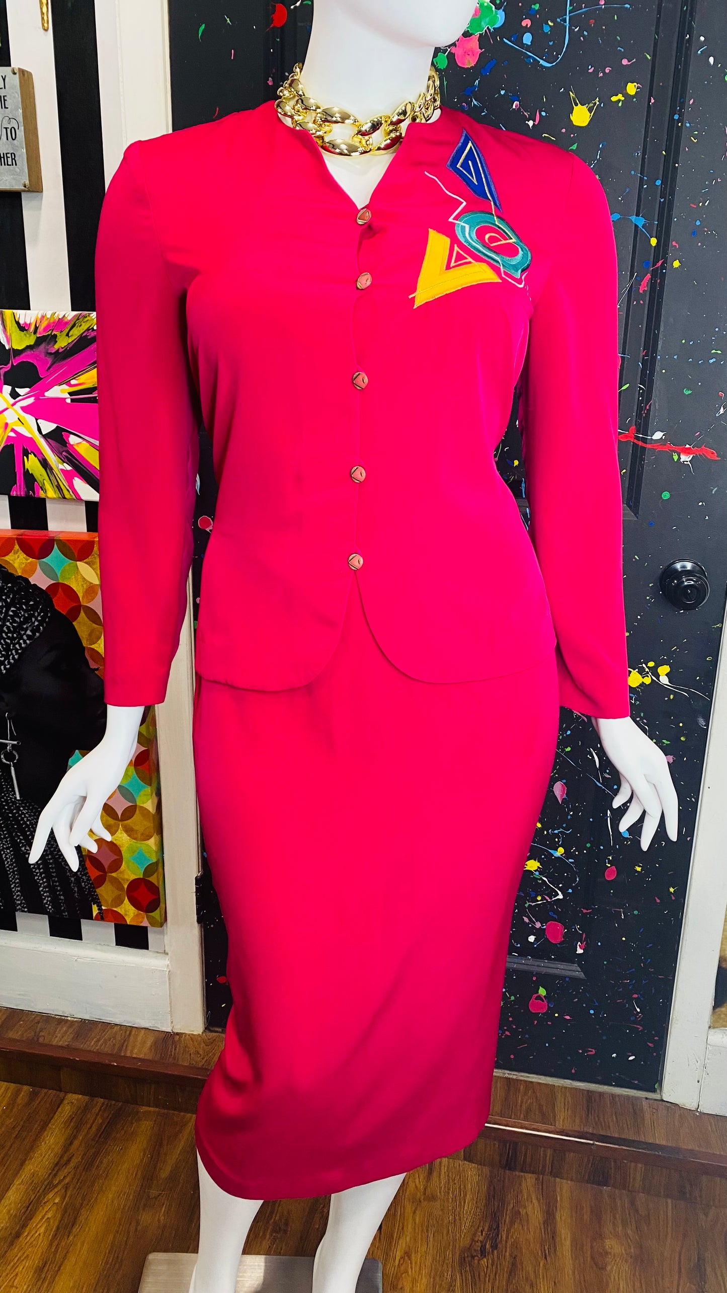 Vintage Funky Pink 80’s Skirt Set (14)