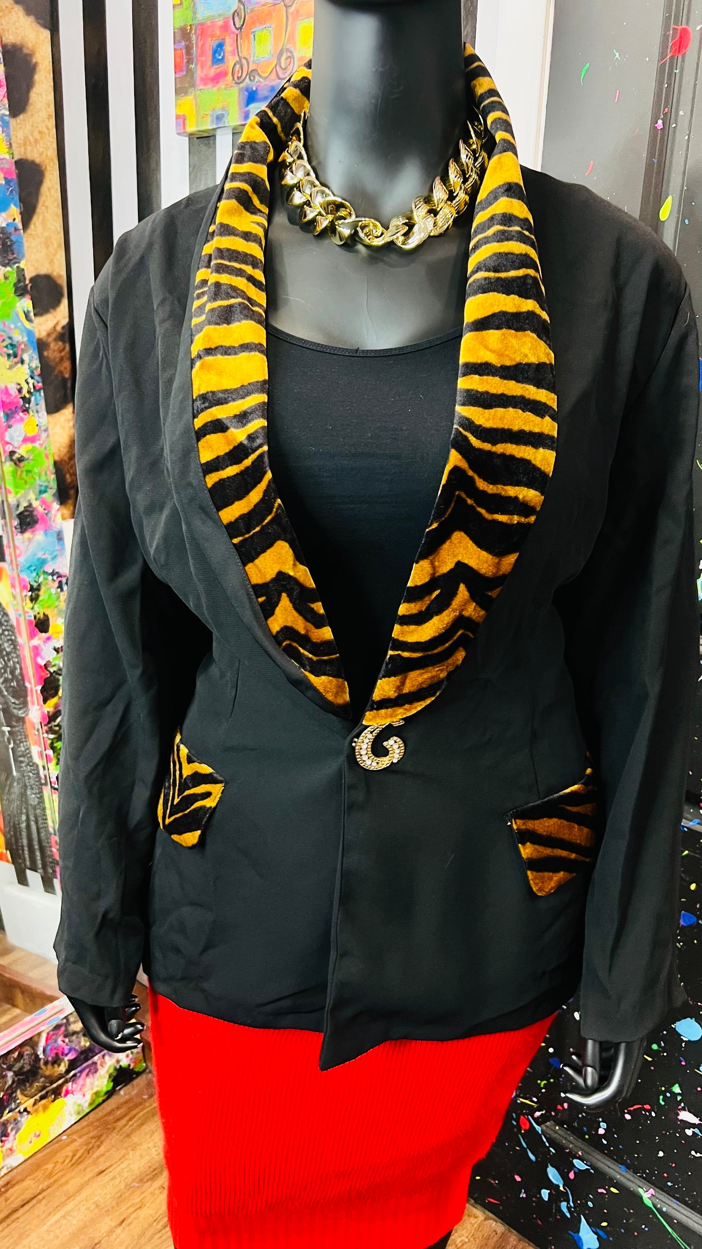 Vintage Animal Print Trim Blazer (20/22)