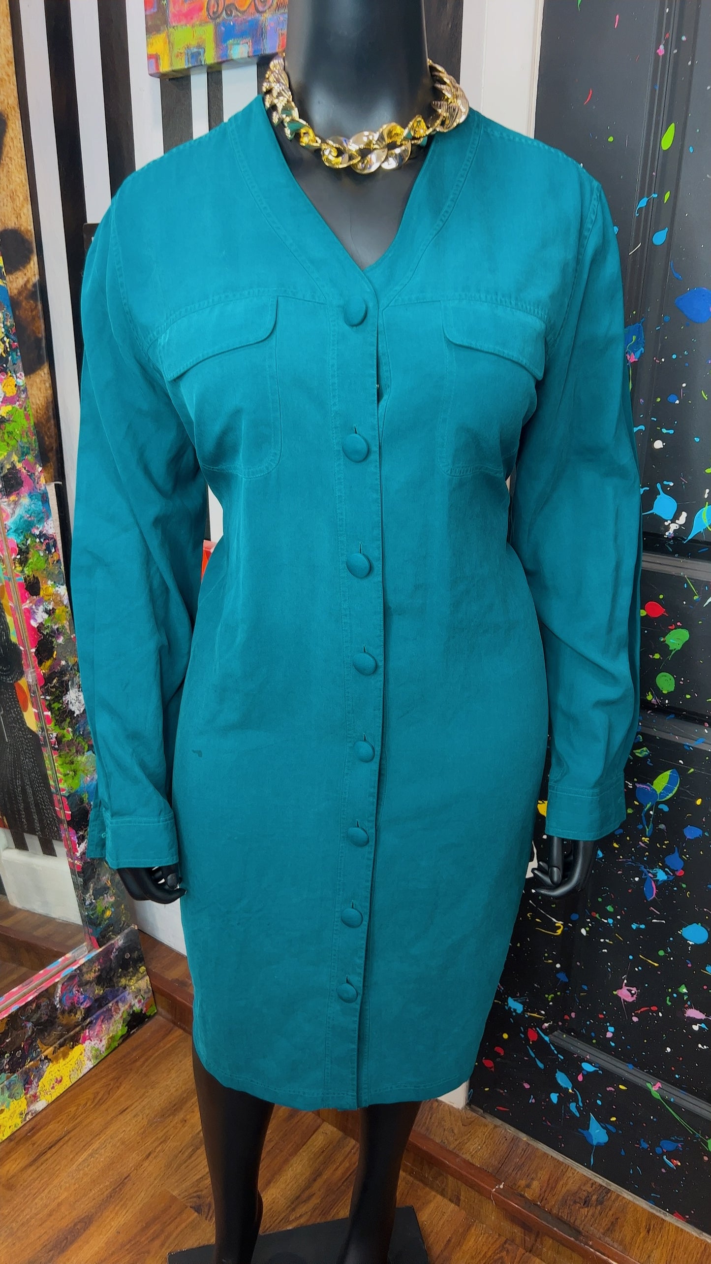 Vintage 100% Silk Teal Dress (18W)
