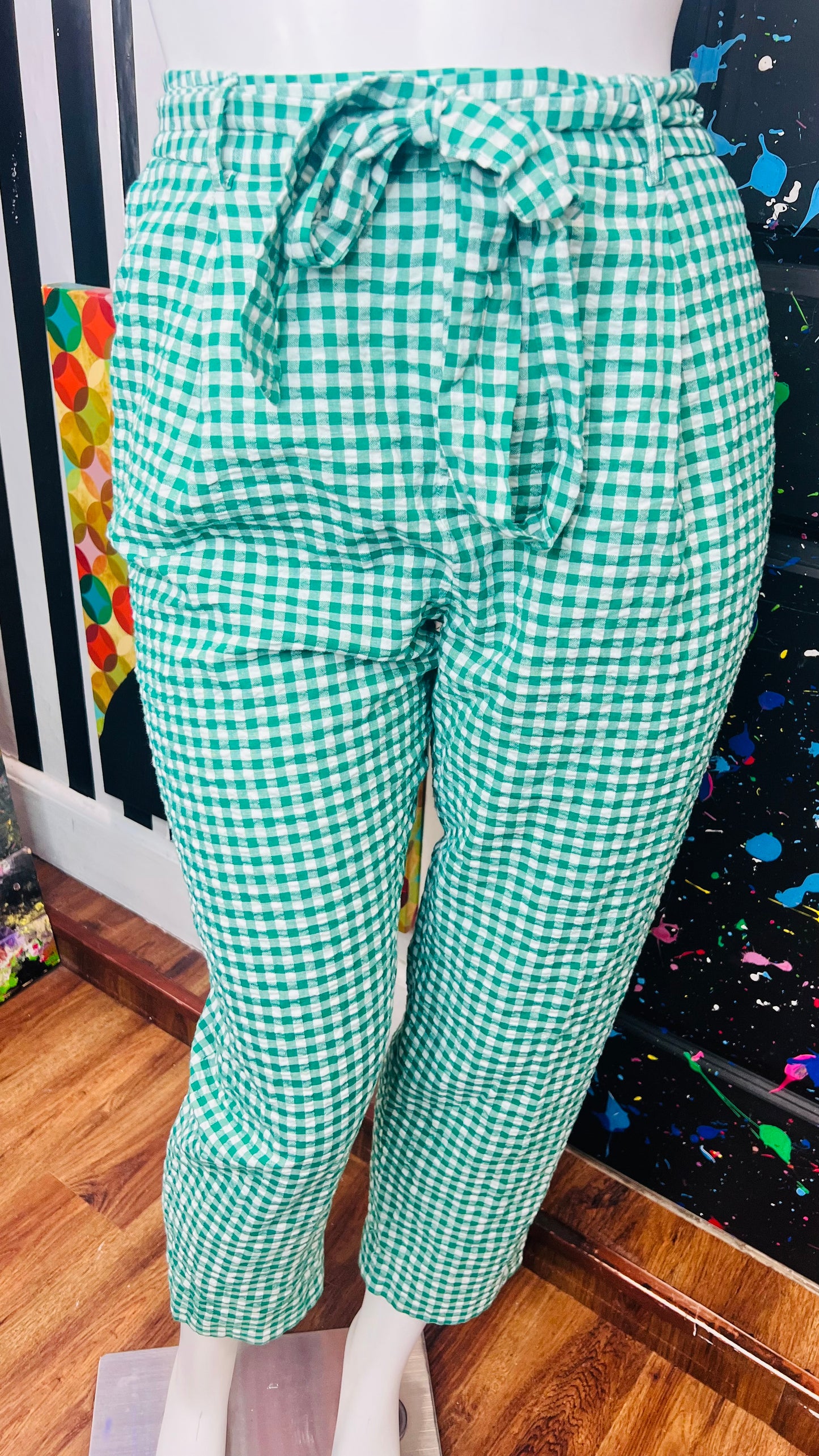 New w/ Tags Banana Republic Green Checkered Linen Pants (18)