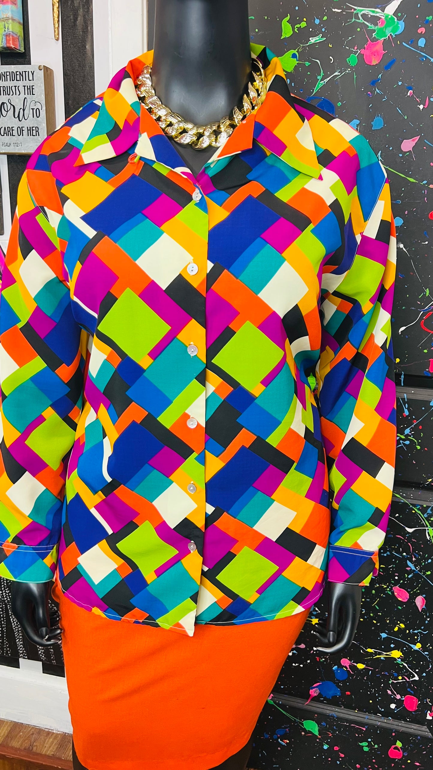 Vintage Abstract Polyester Blouse (20)